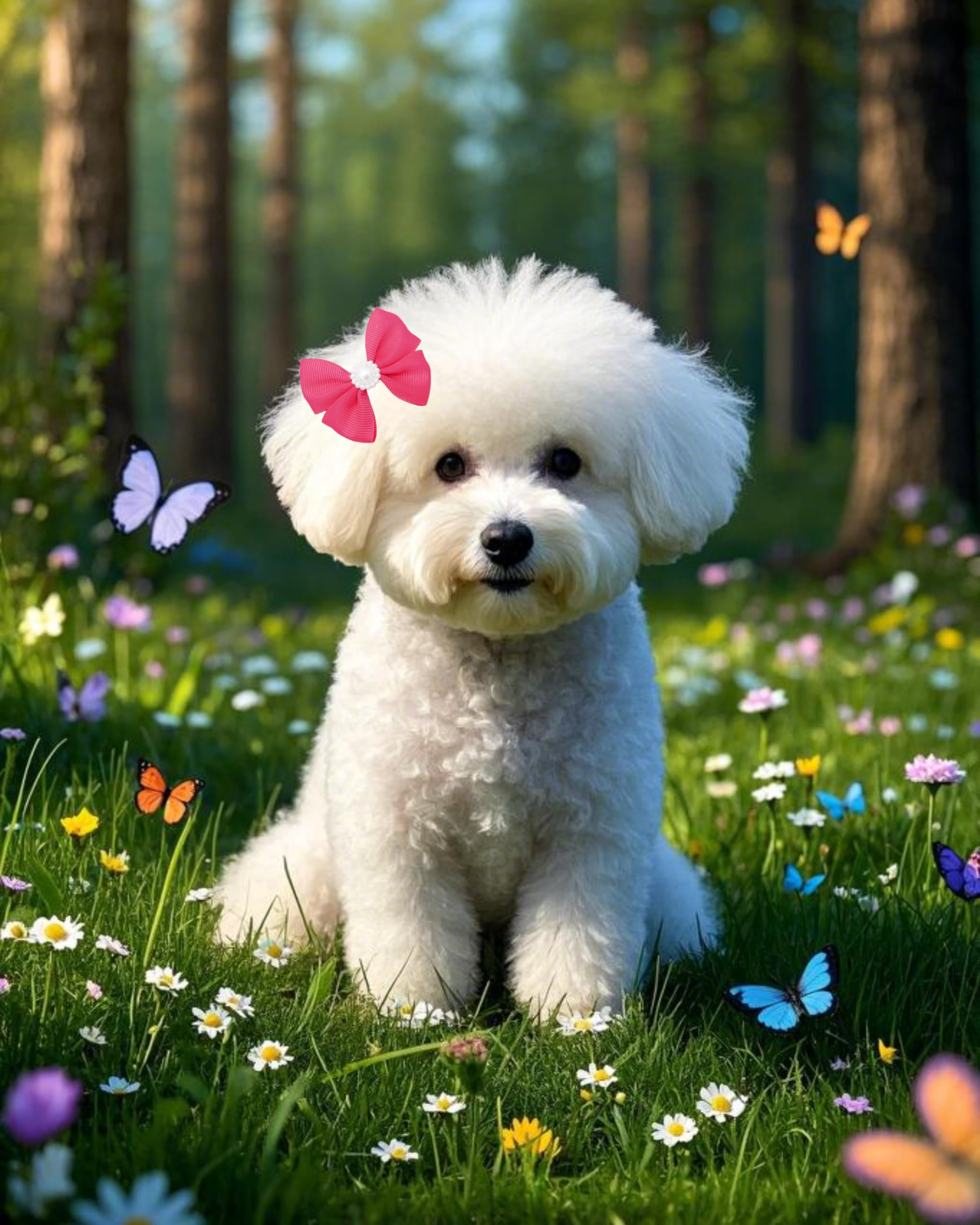 Pet Show 10Pcs 2' Plain Small Dog Hair Bows With French Clips Faux Pearls Pet Bowknot Barrette Bows Puppy Topknot Medium Dogs Grooming Hair Accessories For Doggies Cat Kitten Rabbit