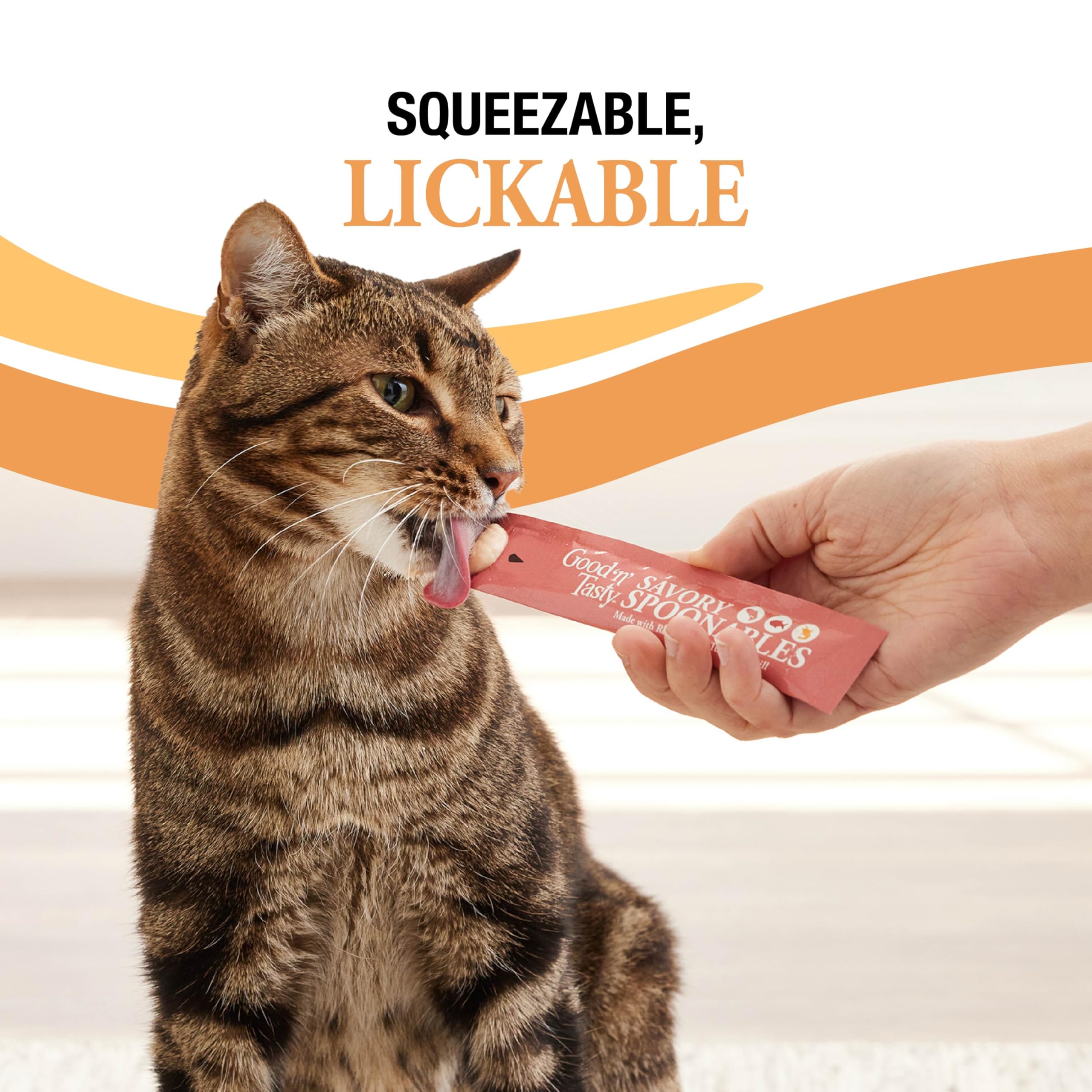 Good N Tasty Savory Spoonables with Real Salmon, Tuna & Krill, 10 Count Tube, Triple Flavor Squeezable Lickable Wet Treats for