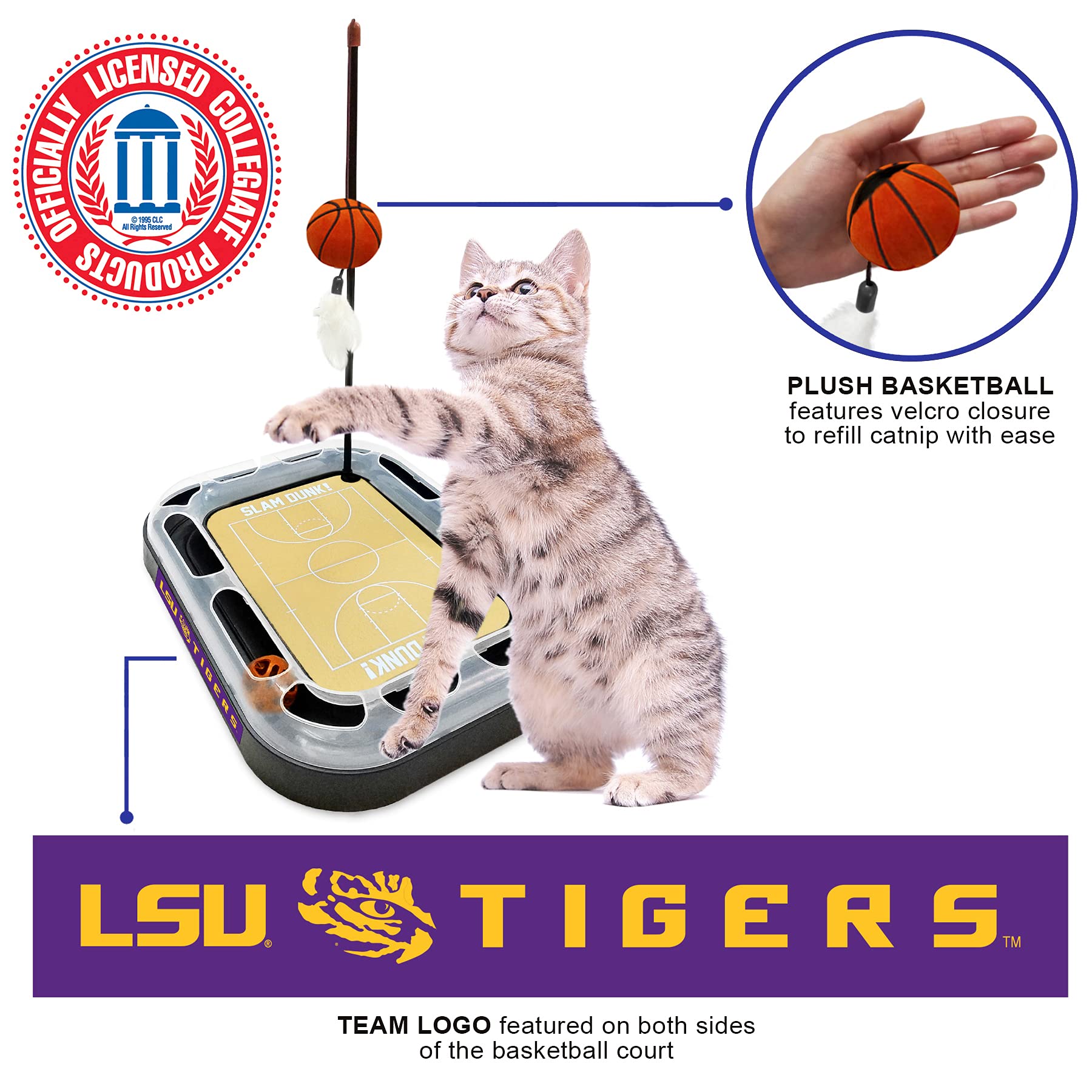 Cats Scratcher Ncaa Lsu Tigers Basketball Court Cat Scratcher Toy With Catnip Filled Plush Basketball Toy & Feather Cat Toy Hang