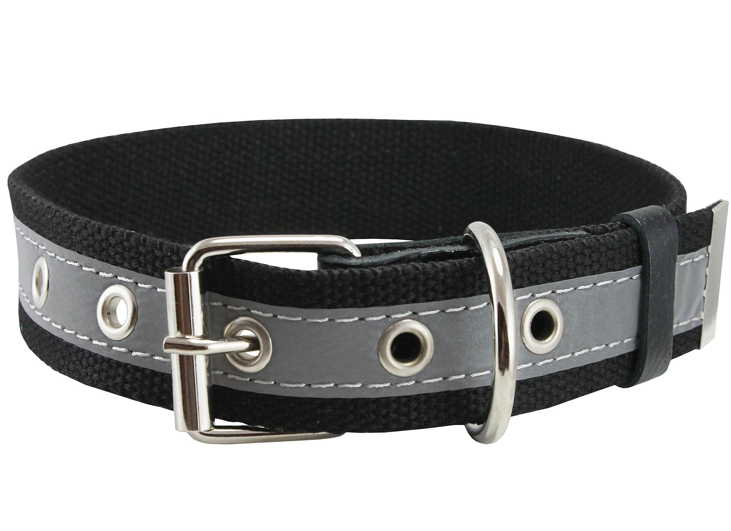 Cotton Web/Leather Reflective Dog Collar 20' Long 1' Wide Fits 14'-18' Neck, Amstaff