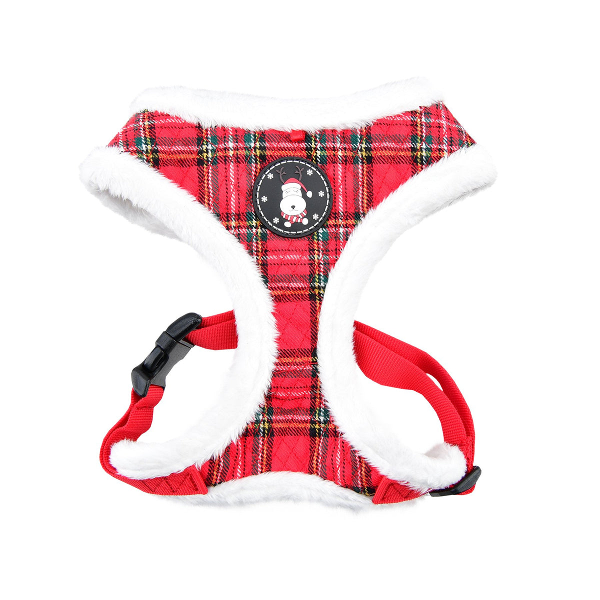 Puppia Blitzen Dog Harness Over-The-Head Warm Winter Christmas Holiday Harness Adjustable Chest For Small And Medium Dog, Checkered Red, Large