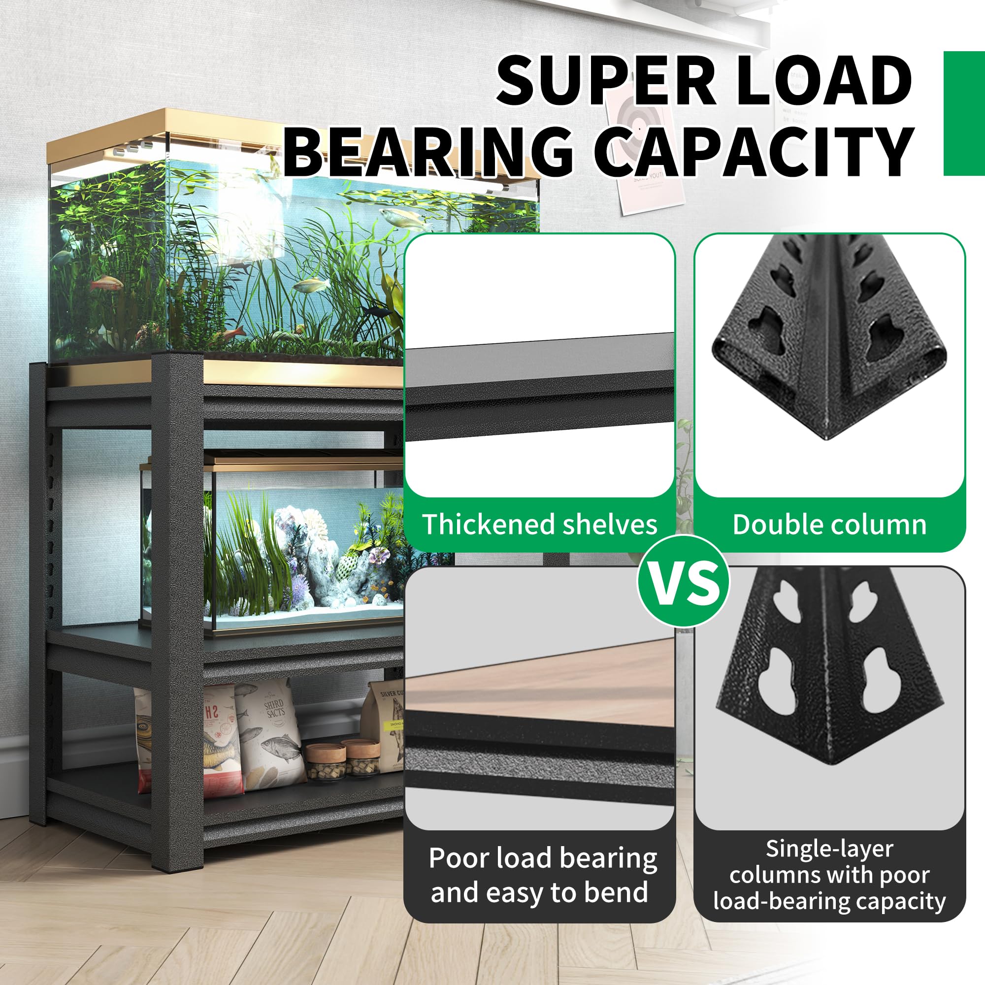 OPTYMIRA Fish Tank Stand,3-tier Rack Shelf Heavy Duty Metal Frame Aquarium Stand 20 Gallon,Reptile Terrarium Stand for 30 Gallon