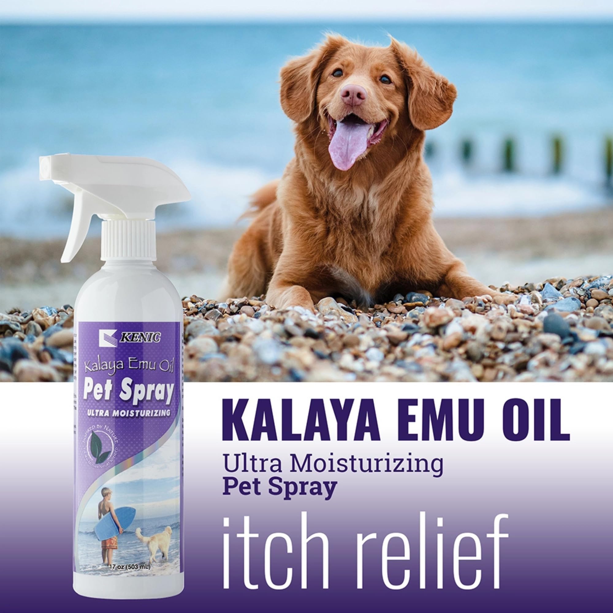 Kenic Emu Oil Spray for Dogs & Cats - Itchy Skin Relief for Dry, Irritated Coats & Hot Spots - Leave-in Conditioning Formula Soo