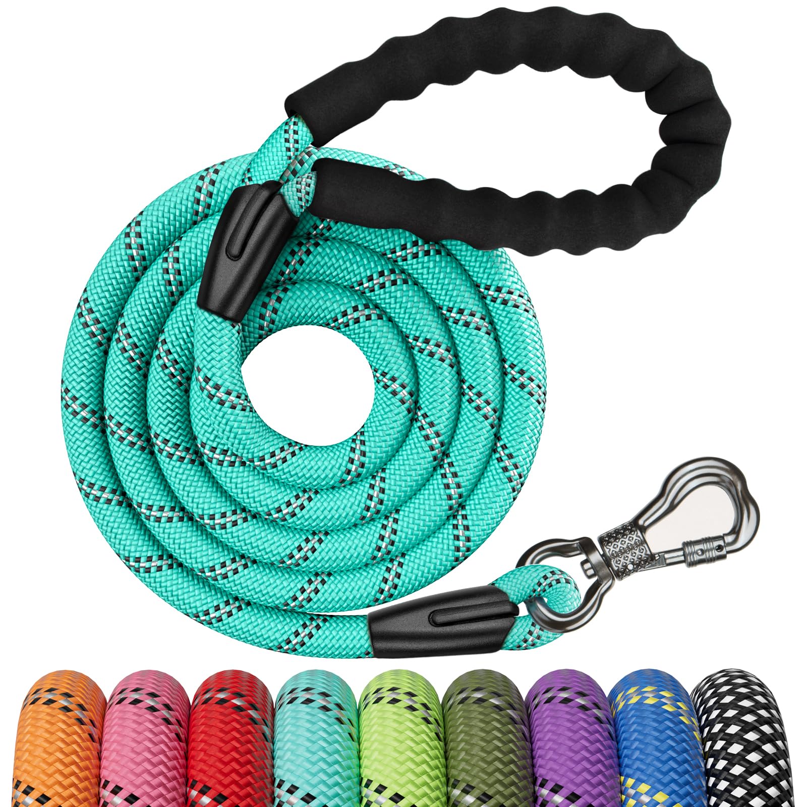 Ntr 6Ft Heavy Duty Dog Leash, Teal Rope Dog Leash With Swivel Lockable Hook And Comfortable Padded Handle, Cat Puppy Leash Lead For Small Medium Large Dogs Training, Playing, Camping,Or Backyard