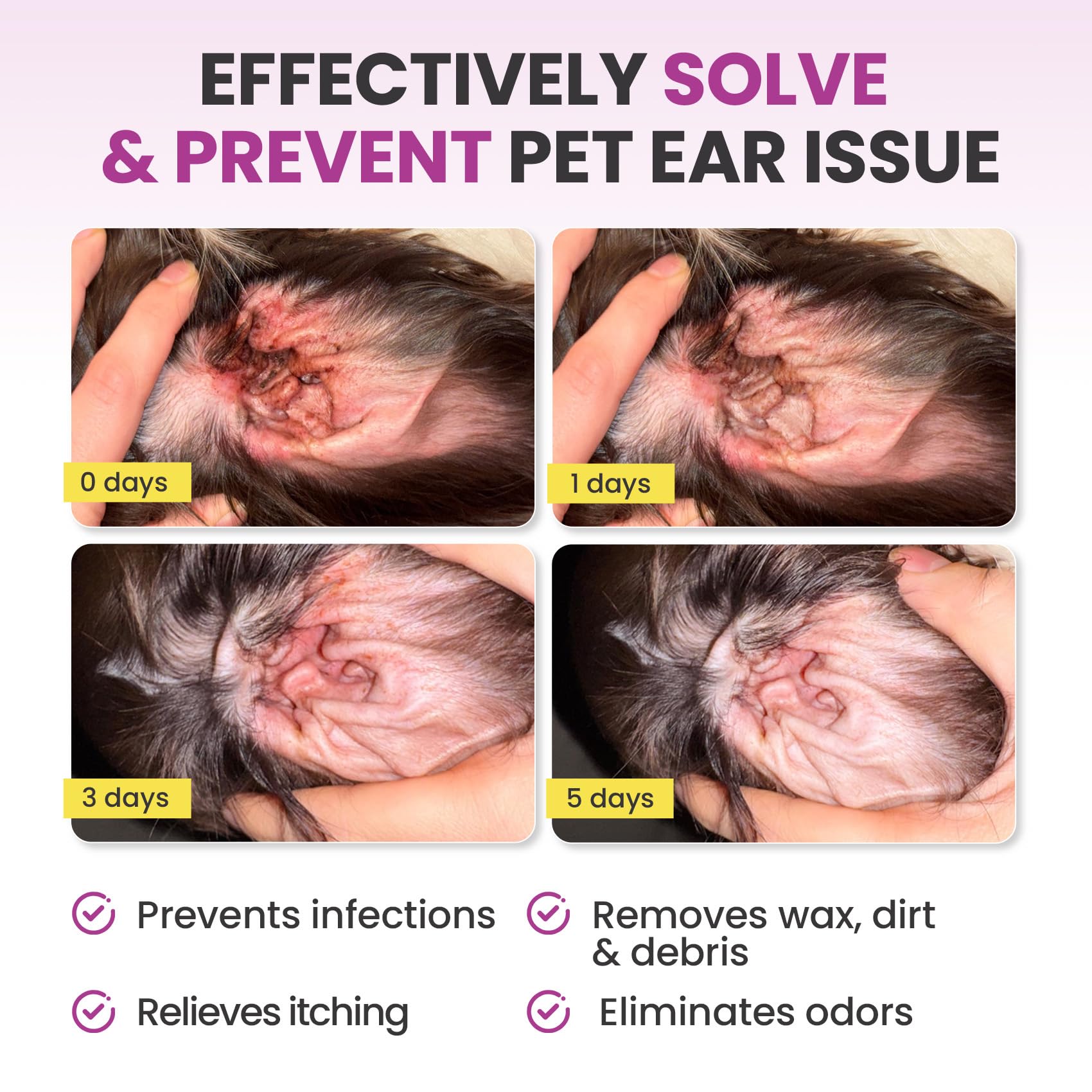 Pet Ear Cleaning Finger Wipes for Dogs & Cats - Dog Ear Cleaner with Aloe, Coconut Oil & Ginseng - Finger Dog Ear Wipes to Relie