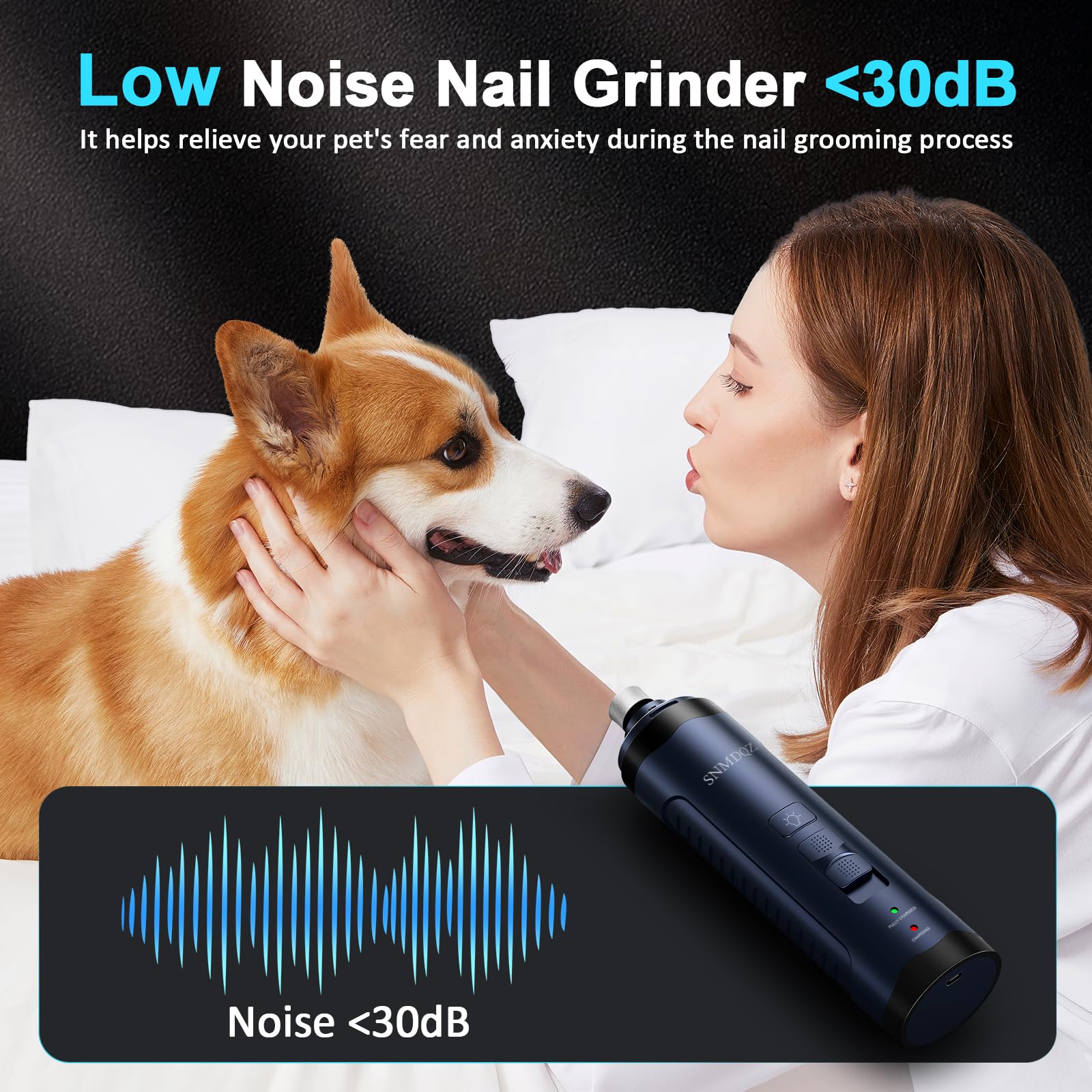 Dog Nail Grinder, Dog Nail Trimmers, And Clippers Kit With 2 Led Lights. Super Quiet Electric Pet Nail Grinder, Rechargeable, Fo