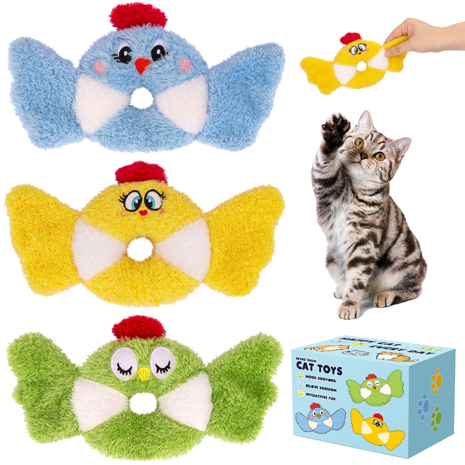 Retro Shaw Cat Toys,Bird Cat Toy with Catnip & Silvervine - Interactive Realistic Kitten Toy with Crinkle Sound for Indoor Cats,
