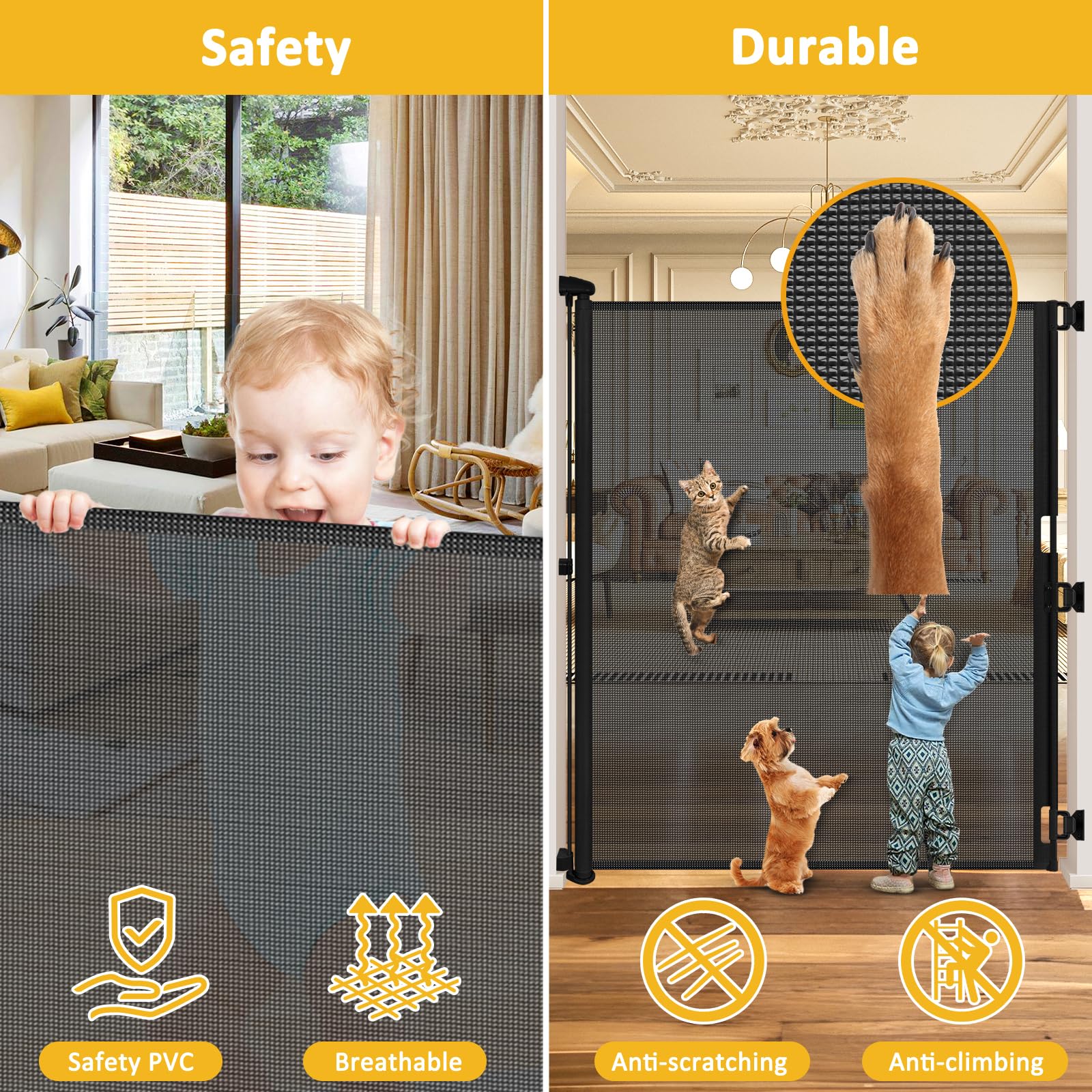 65    Extra Tall Dog Gates for Doorways 55    Wide Retractable Baby Gates for Dogs Mesh Baby Gate Retractable Dog Gate Outdoor G