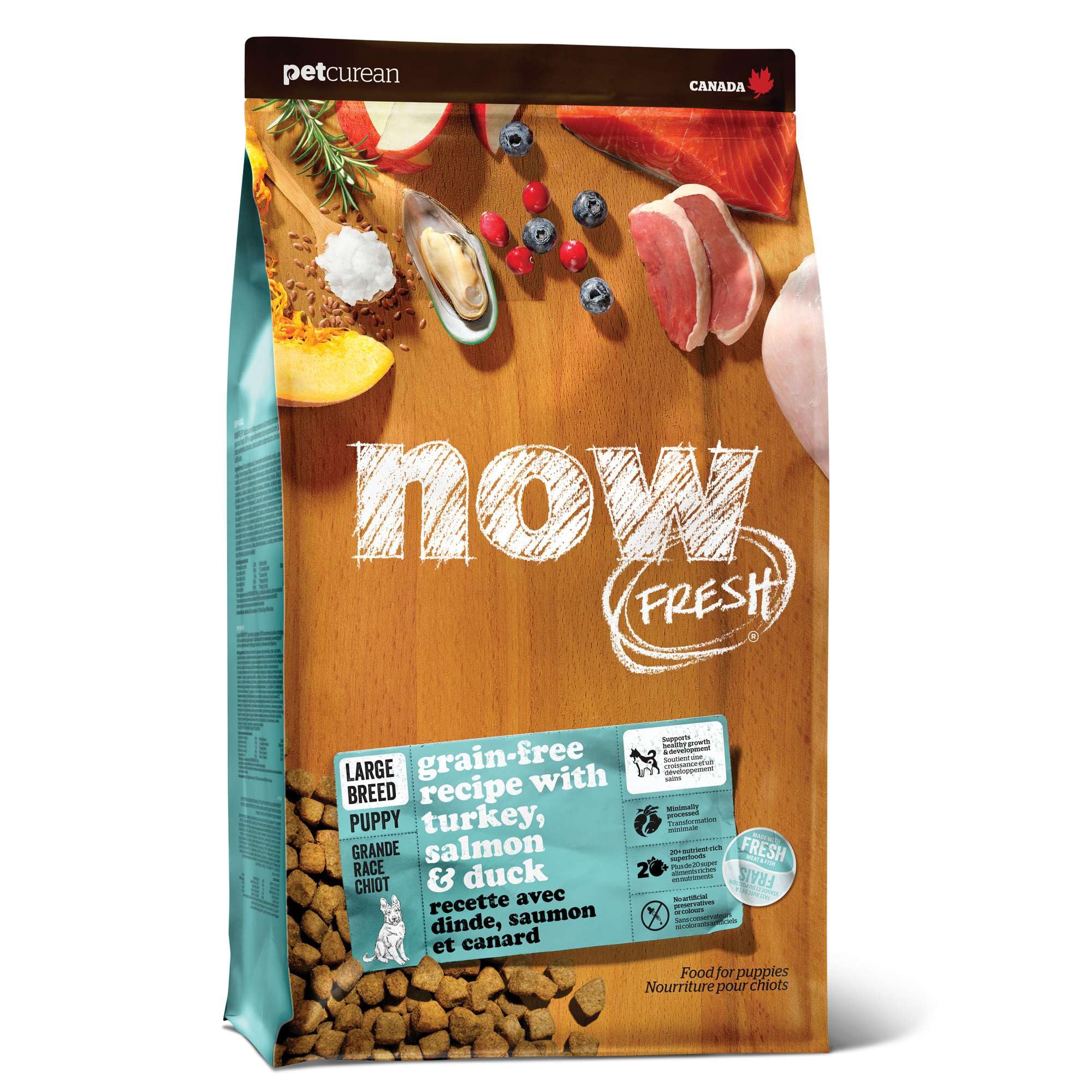 Now Fresh Grain-Free, Dry Dog Food, Real Meat and Fish, Turkey, Salmon and Duck Large Breed Puppy Recipe, 12 lb Bag