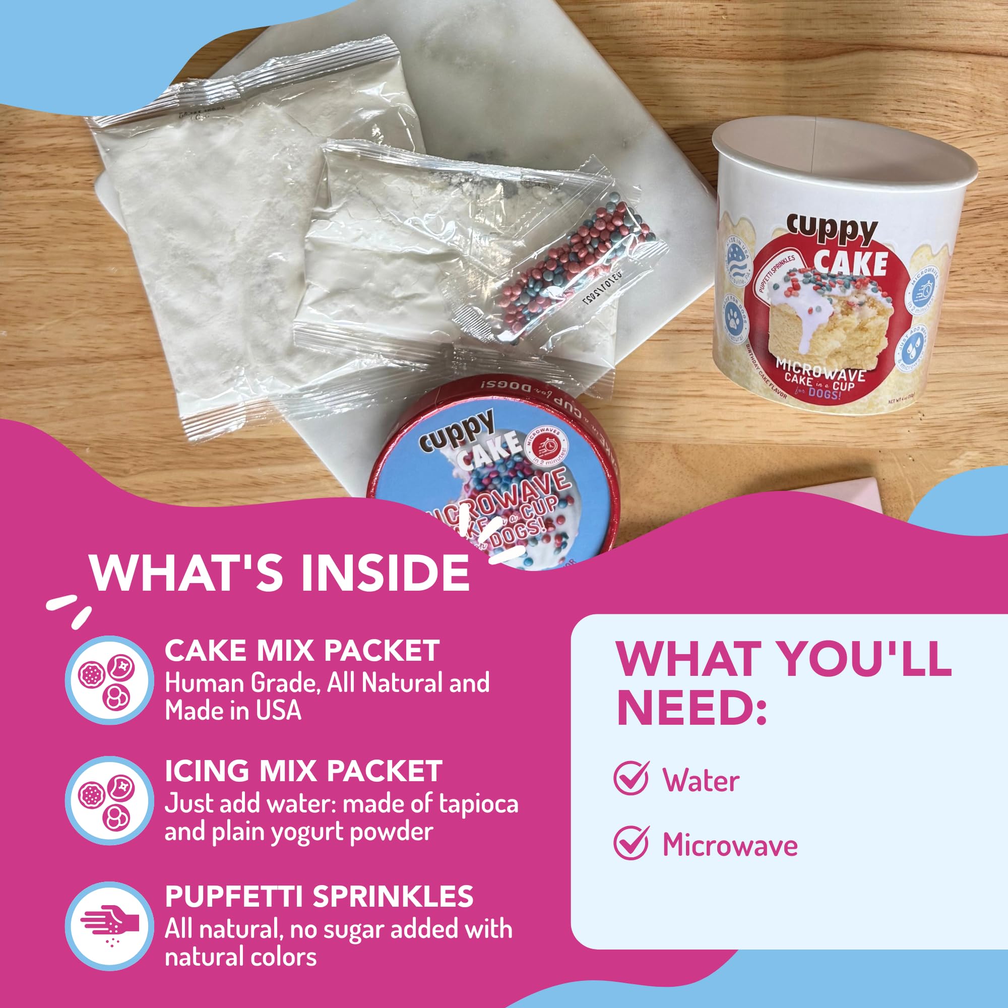 Cuppy Cake - Microwave Cake in a Cup for Dogs - Just Add Water & Microwave, Ready in 2 Minutes - (Birthday Cake Flavor with Pupf