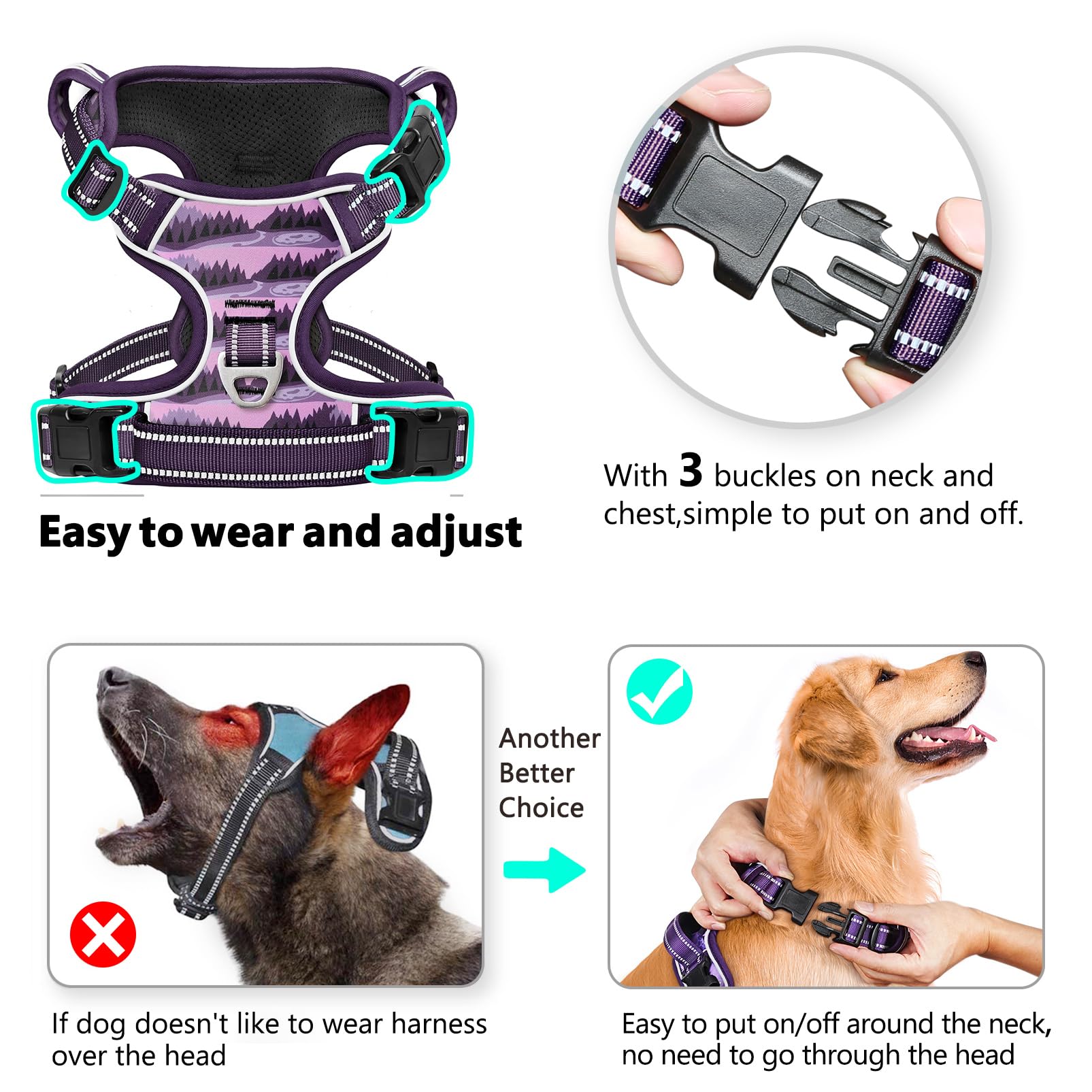 Timos Dog Harness,No-Pull Pet Harness Adjustable Soft Padded Dog Vest,Reflective No-Choke Pet Oxford Vest With Easy Control Hand