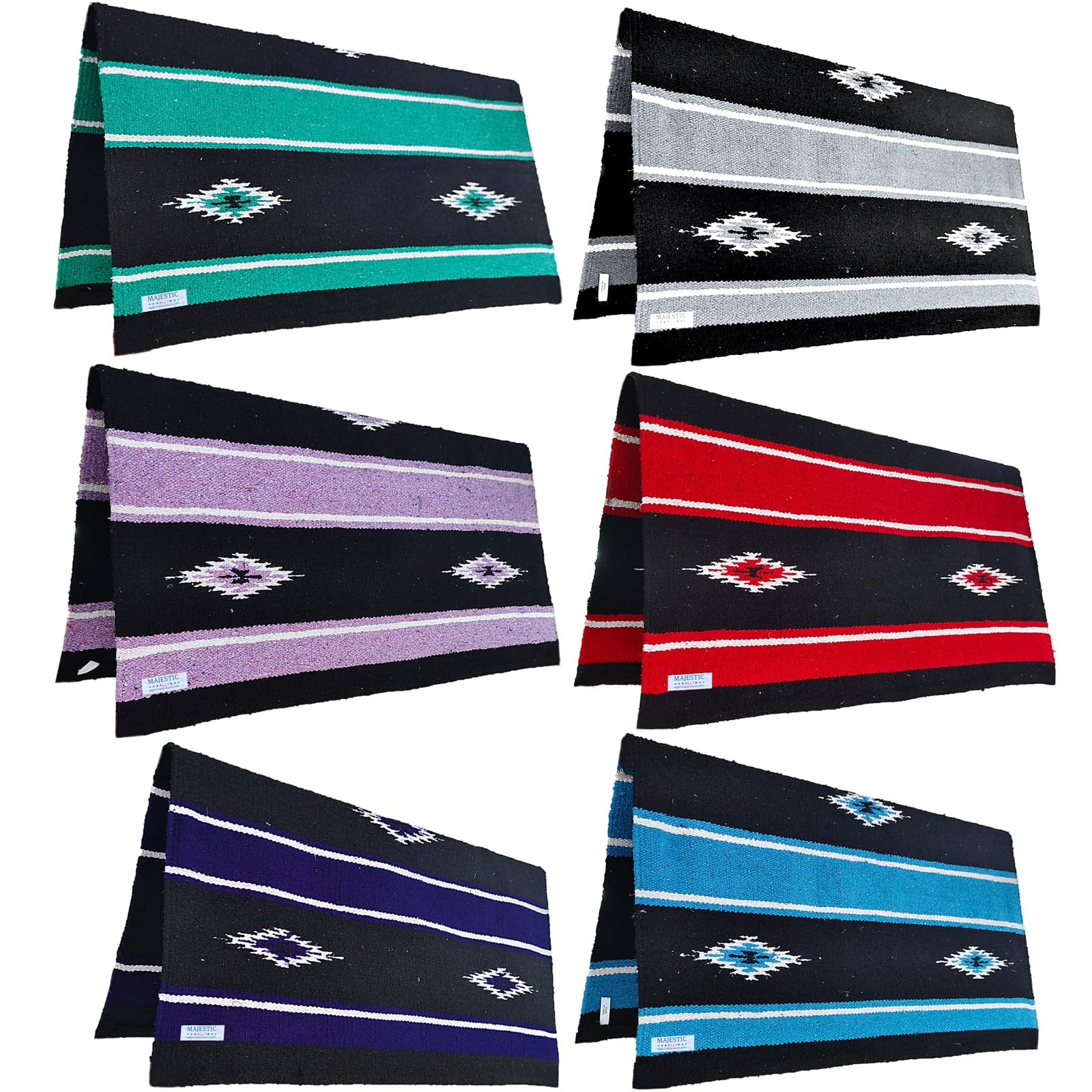 Majestic Ally 36''X 34'' Navajo Design Acrylic Saddle Blanket -2.4 Lbs (Hurricane Blue And Black)