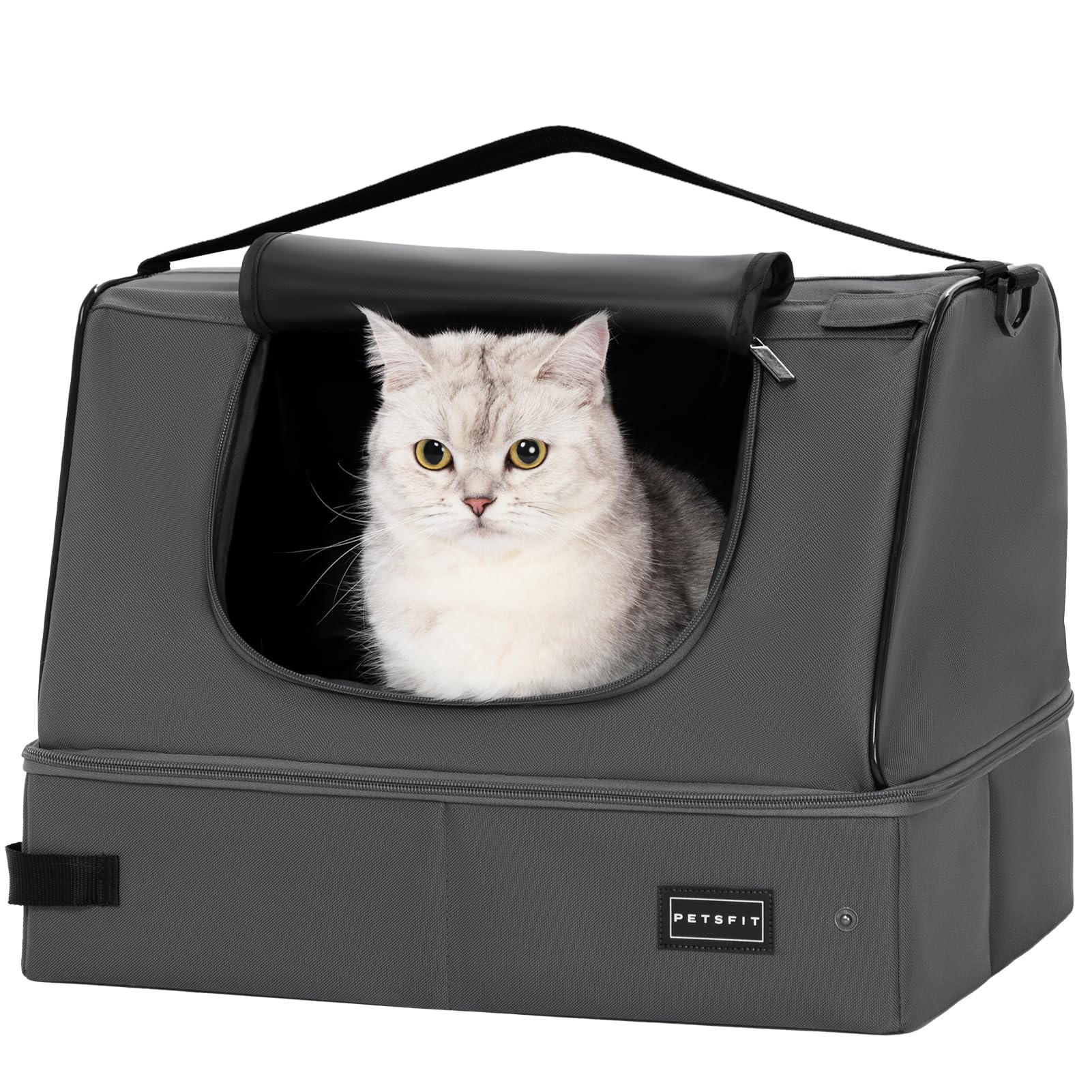 Petsfit Upgrade Travel Portable Cat Litter Box For Medium Cats & Kitties,Leak-Proof, Lightweight, Foldable (Gray(With Lid), 17' Lx13 Wx12.5 H)