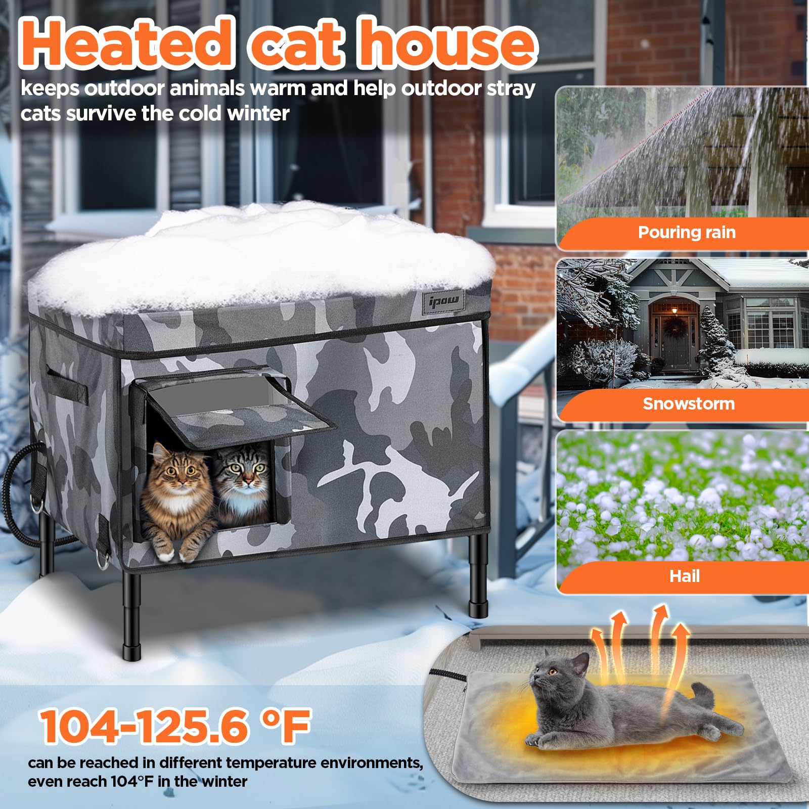 Ipow 6 Layers Ultra Sturdy Cat Houses For Outdoor Cats, 100% Waterproof With 900D Oxford Fabric & Fully Insulated Weatherproof H