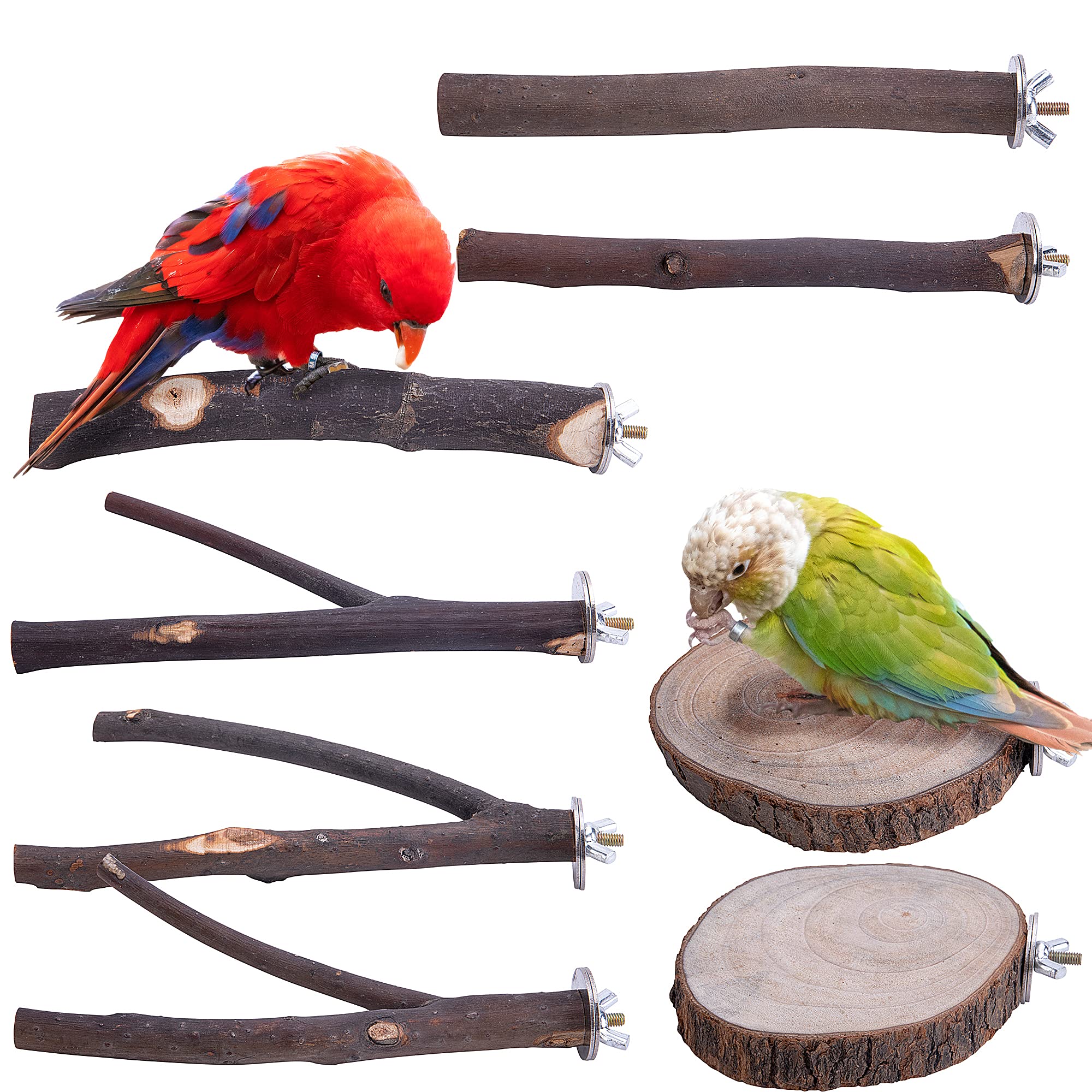Deloky 8 Pcs Natural Wood Bird Perch Stand-Wooden Parrot Perch Stand-Perch Platform Cage Accessories For Parrotlets Budgies Cockatiels Parakeets Lovebirds