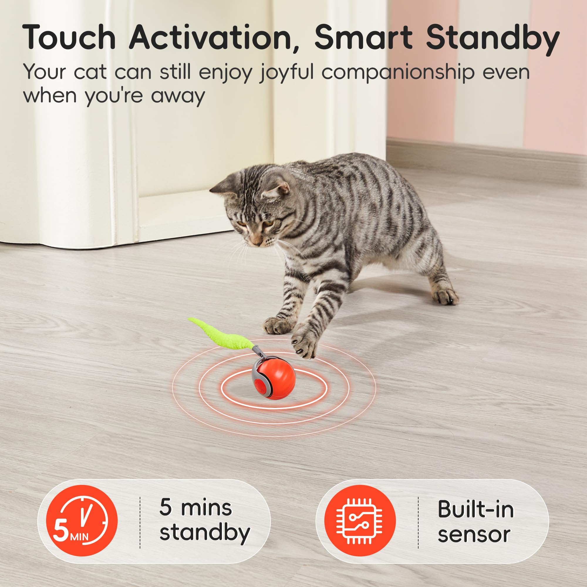 Potaroma Moving Ball Cat Toys With Feather Tail, Rechargeable 2025 New Interactive Toy For Indoor Cats Exercise, Smart Interacti