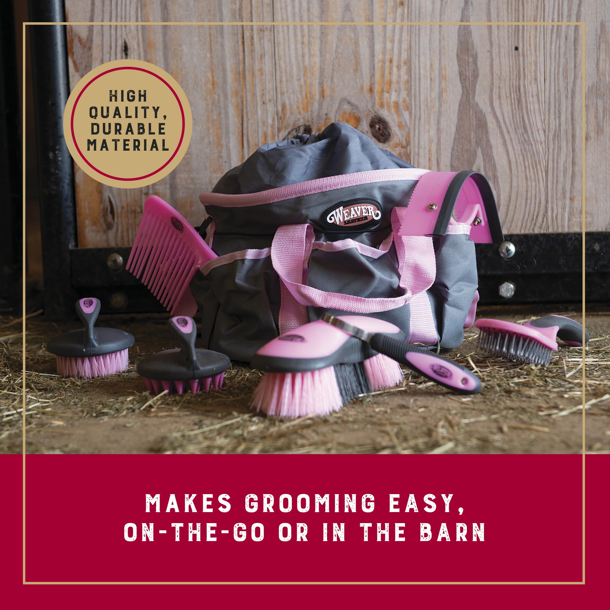 Weaver Leather Horse Grooming Kit, 7-Piece Horse Brush Set With Organizer Tote Bag, Equine Care, Horse Tack Room Equipment, Groo