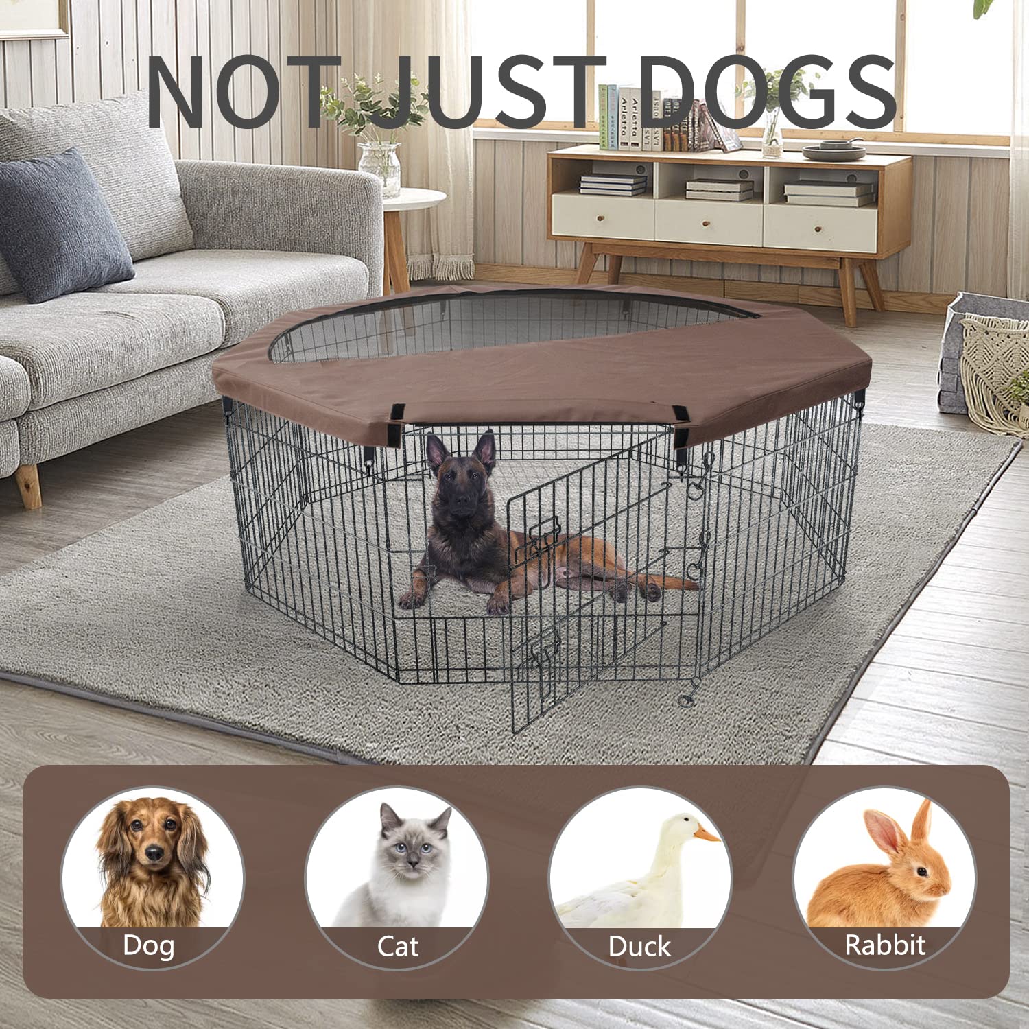 Nezuc Foldable Metal Dog Exercise Playpen Gate Fence Dog Crate 8 Panels 24 Inch Height Puppy Kennels With Top Cover For Animals
