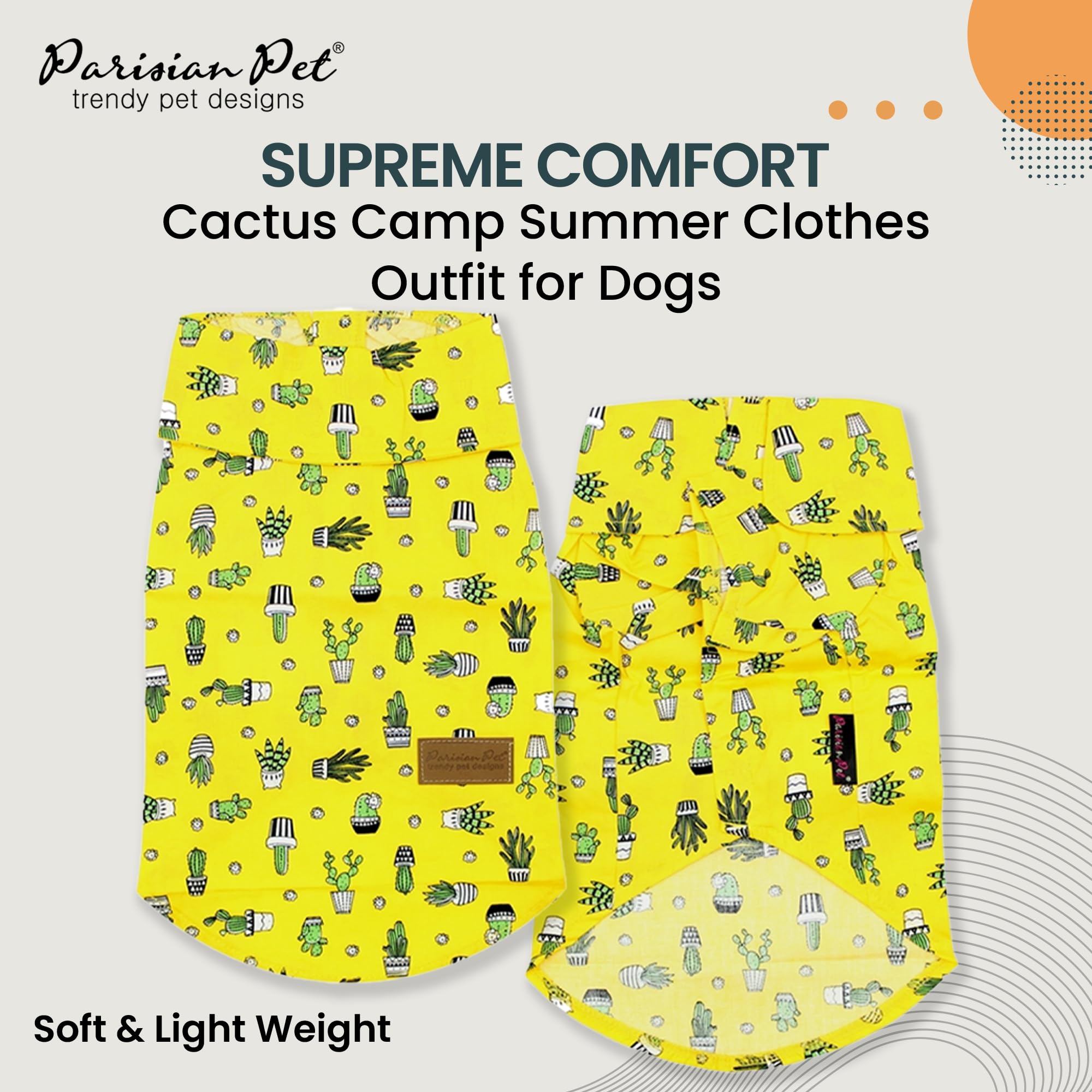 Parisian Pet Cactus Cap Beach Outfit - 100% Cotton Summer Clothes - Stylish Dog Costume - Breathable, Cool & Machine Washable -