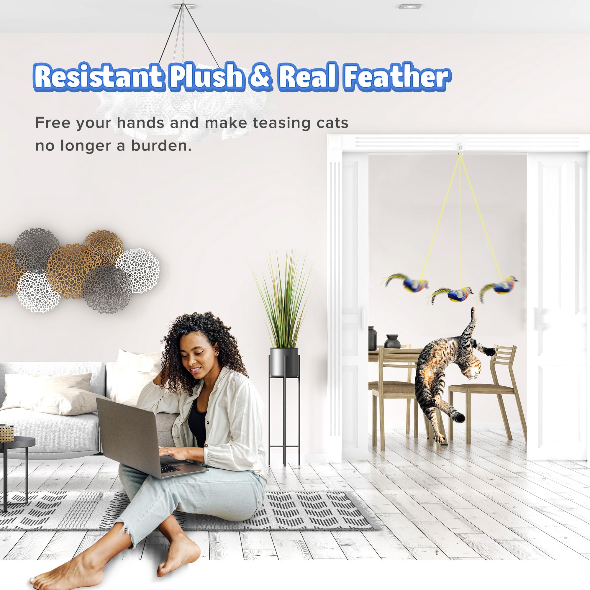 LEWISER Cat Toys Hanging Bird, Retractable Cat Teaser Toy, Vivid Chirping, Interactive Catnip Toys for Indoor Cats Kitten Play C