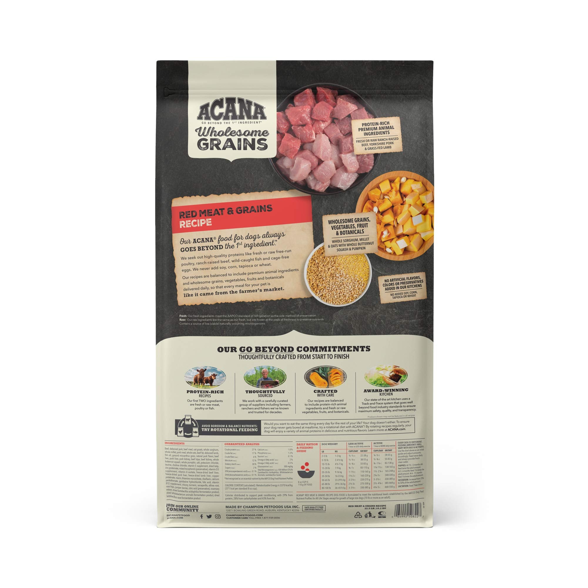ACANA Wholesome Grains Dry Dog Food, Red Meat and Grains, Gluten Free, Beef, Pork, and Lamb Recipe, 22.5lb