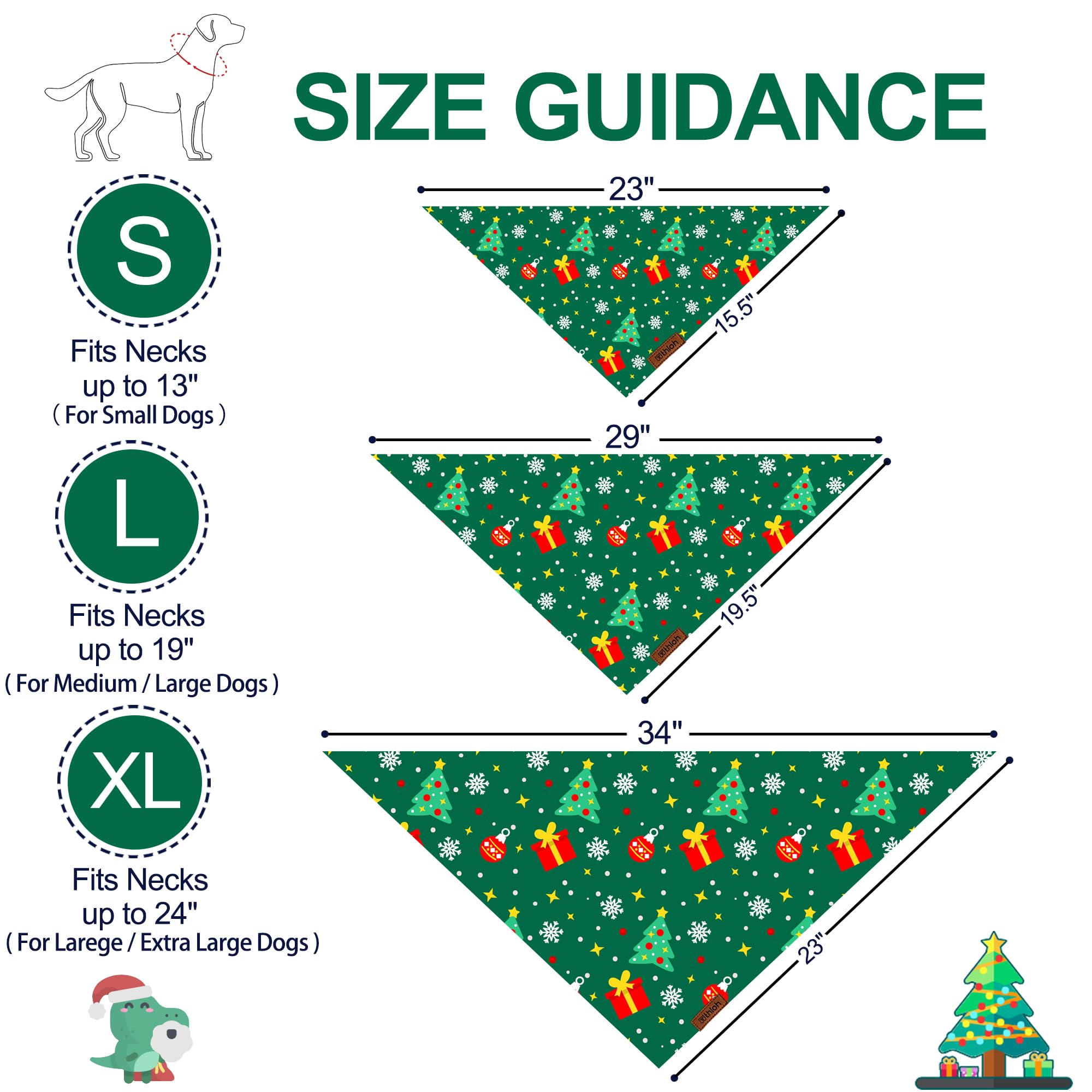 Thloh Christmas Dog Bandanas - 2 Pack Reversible Santa Claus And Christmas Tree Dog Scarf For Boy & Girl, Premium Durable Fabric