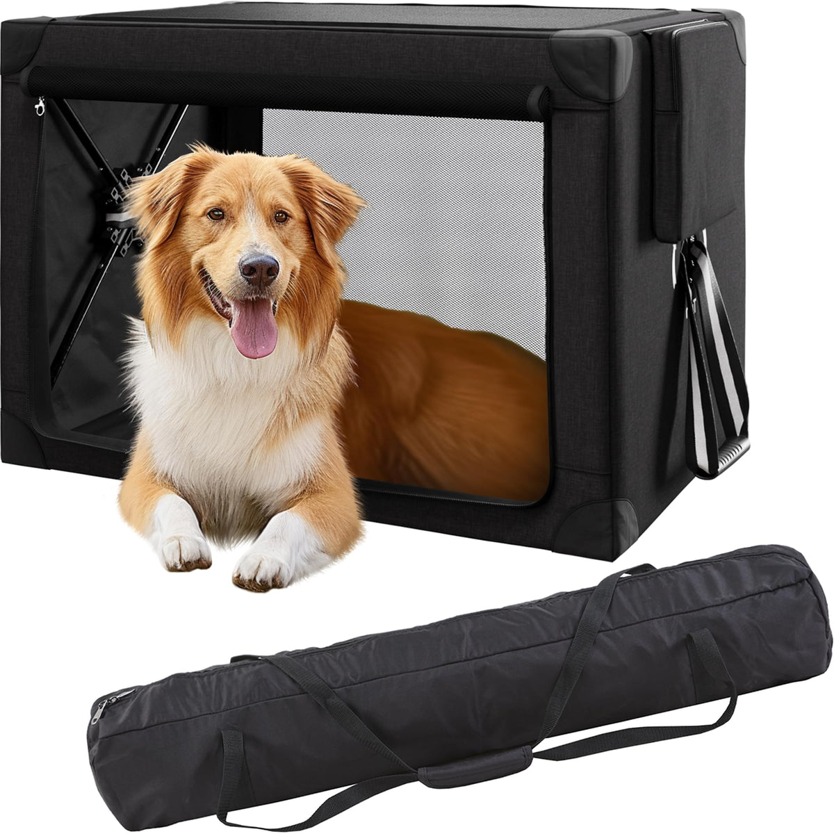 Cozzze Collapsible Dog Crate - 37 Inch Portable Foldable Travel Crates For Large Dogs With Detachable Storage Bag, Removable Pad