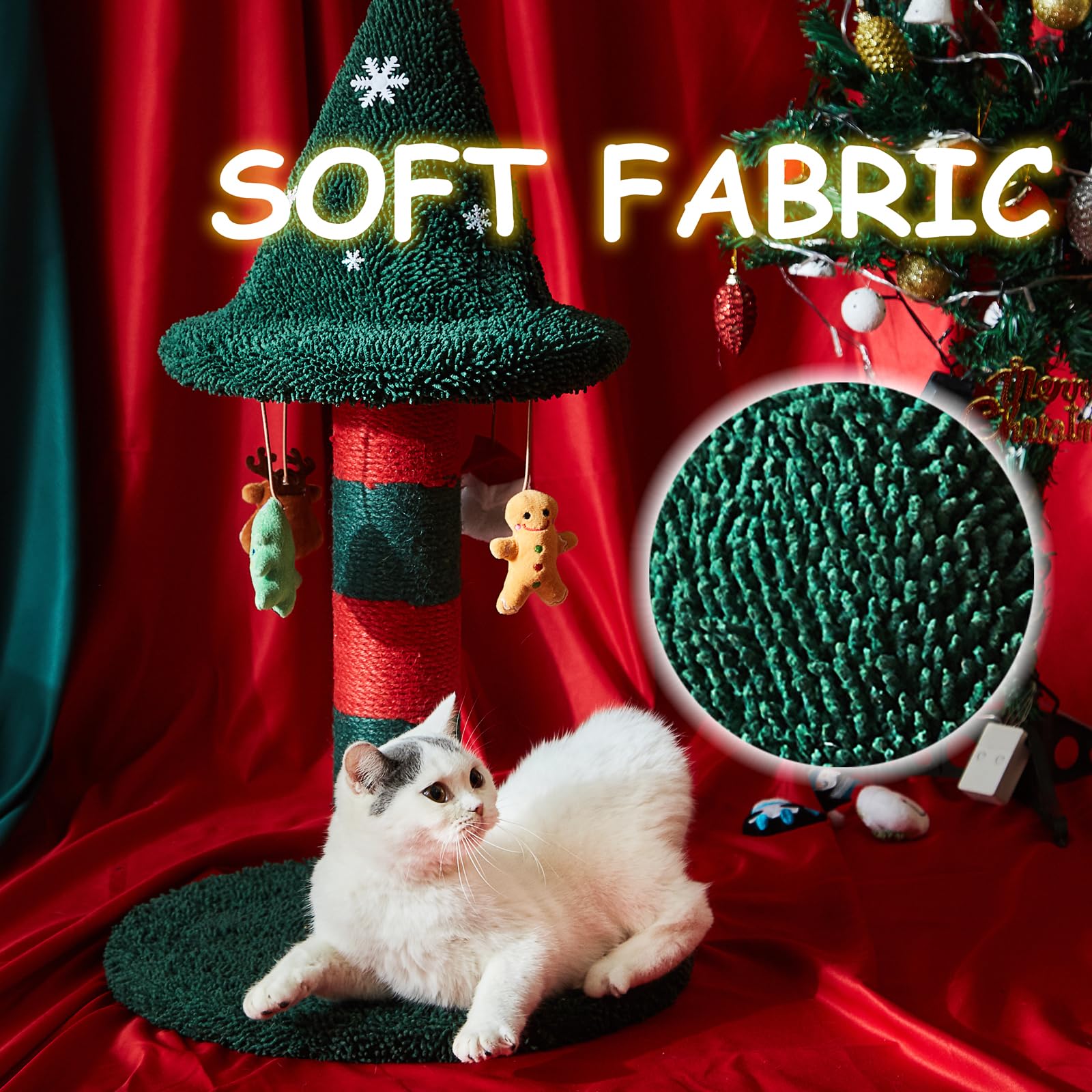 Luckitty Cat Scratching Post With 4 Hanging Plush Toy - Christmas Tree Alternative Give Your Cat A Toy And Scratching Post In On