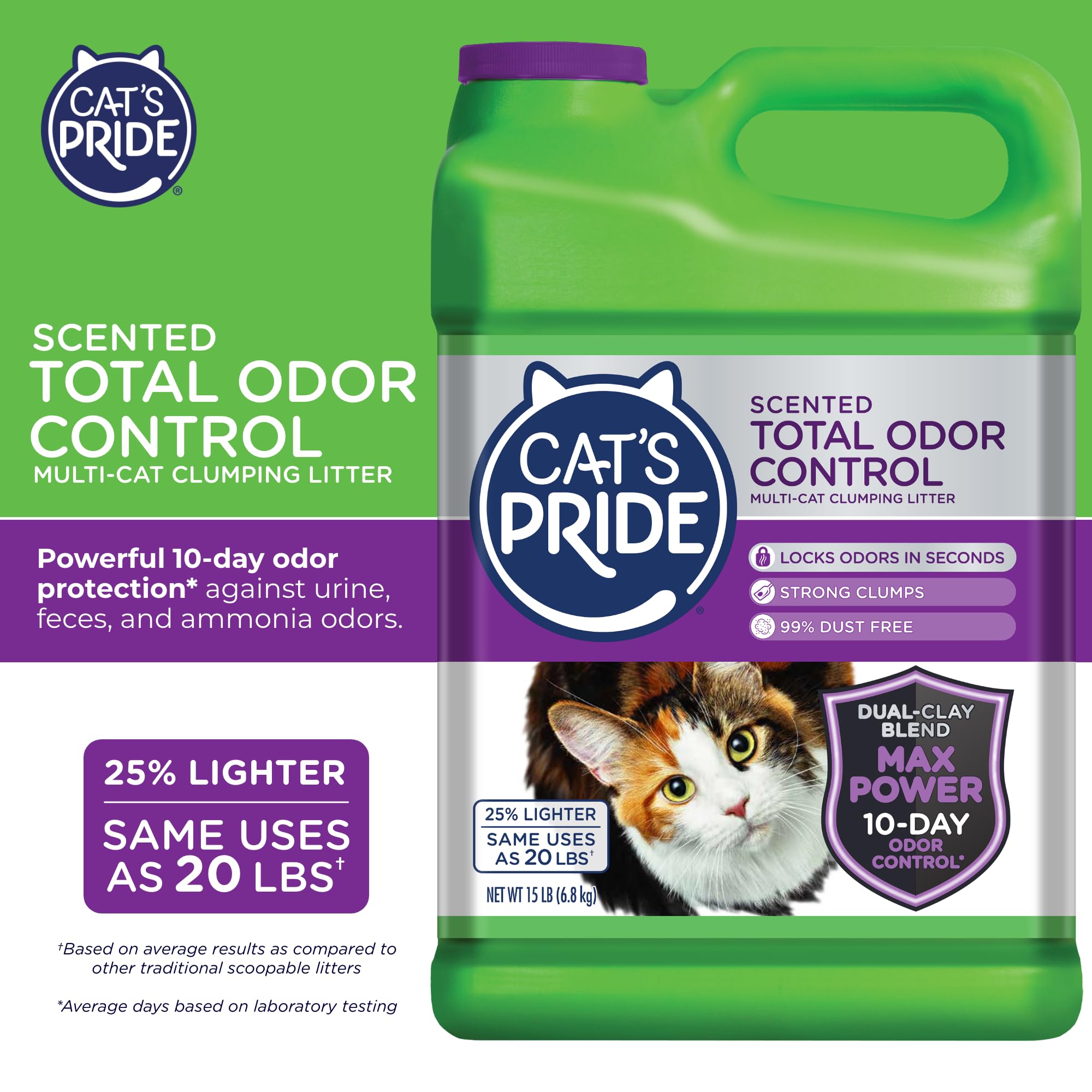 Cat'S Pride Max Power: Total Odor Control - Up To 10 Days Of Powerful Odor Control - Strong Clumping - 99% Dust Free - Multi-Cat Litter, Scented, 15 Pounds