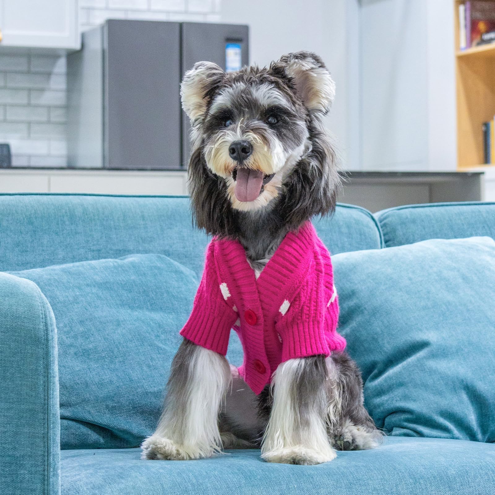 Cutebone Dog Striped Cardigan Sweater, Knitted Pink Dog Winter Clothes For Large Dogs Boy Girl, V-Neck Pet Cat Outfit, Large Siz