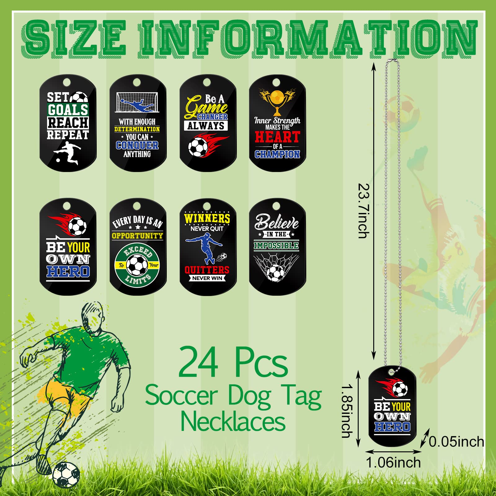 Moukeren 24 Pcs Motivational Dog Tag Necklaces Acrylic Dog Tags with Metal Beaded Chain Encouraging Cheerleaders Gifts for Team