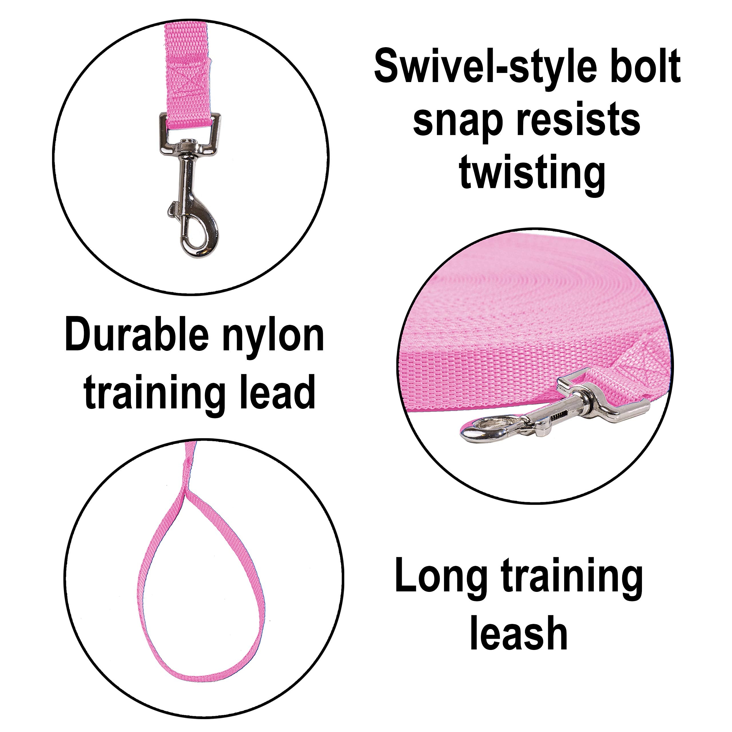 Hi Kiss Dog/Puppy Obedience Recall Training Agility Lead - 15Ft 20Ft 30Ft 50Ft 100Ft Training Leash - Great For Training, Play, Camping, Or Backyard - Pink 20Ft