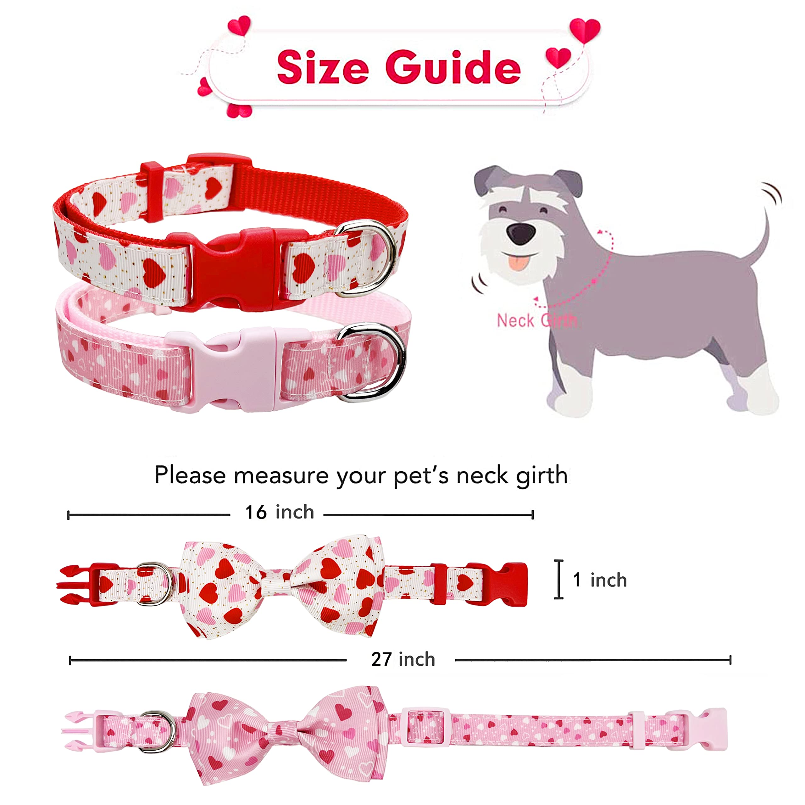 2 Pack Valentine Holiday Collar with Bow Tie, Heart Dog Collar for Large Medium Small Pets Puppies (Large)