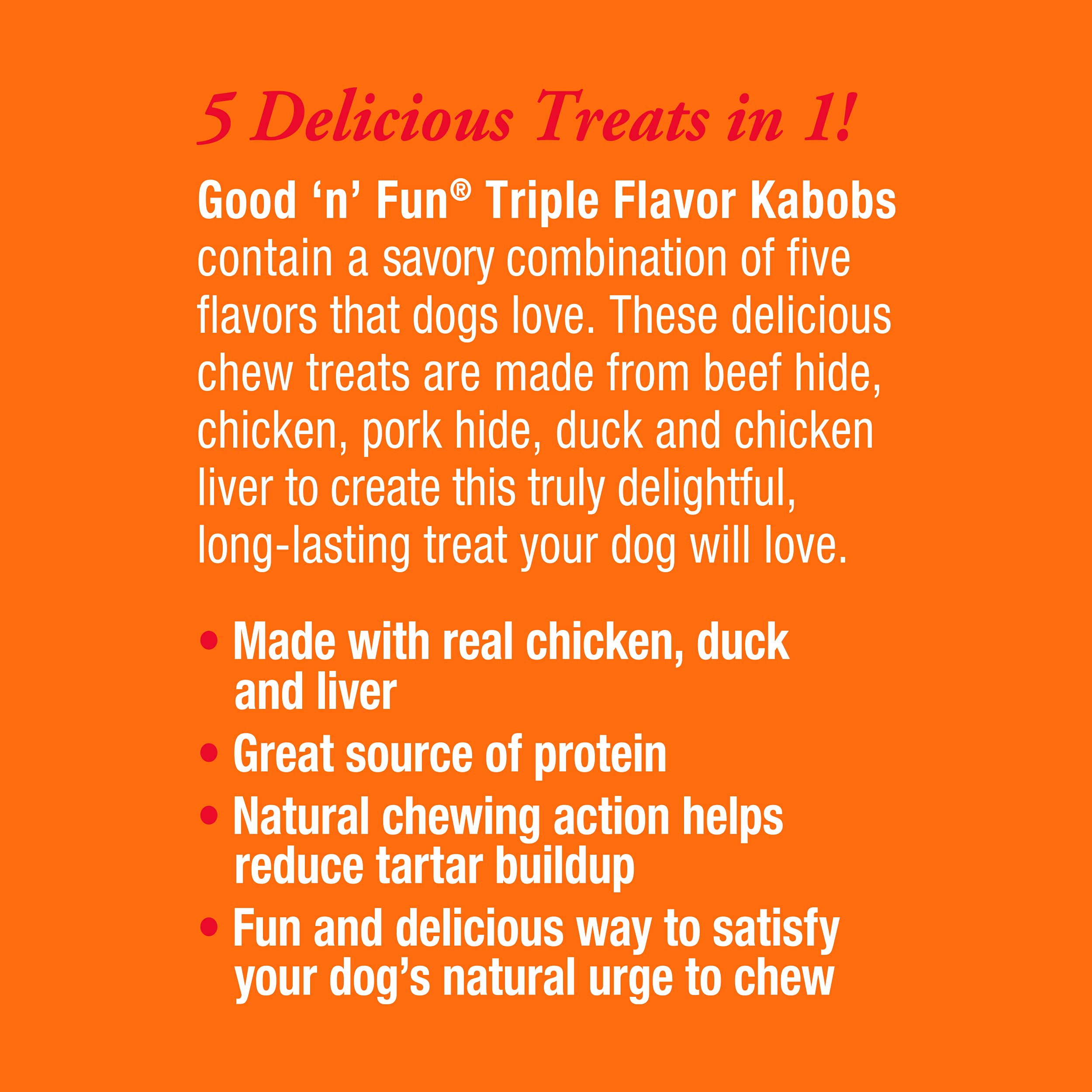 Good'n'Fun Triple Flavor Kabobs Rawhide Dog Snacks, 48 oz (2 Pack), Ideal for All Dogs