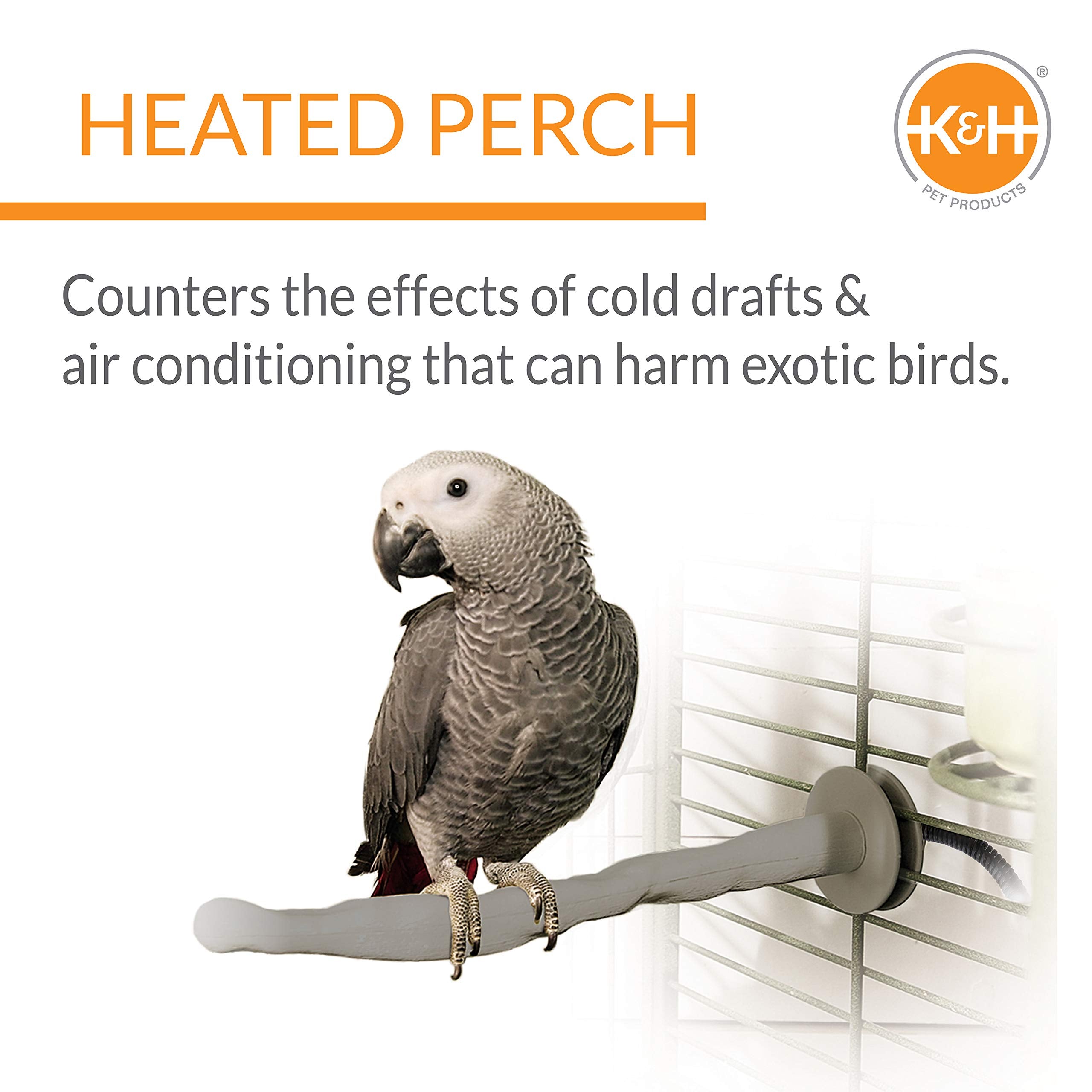 K&H Pet Products Thermo-Perch Heated Bird Perch Gray Large 2 X 14.5 Inches