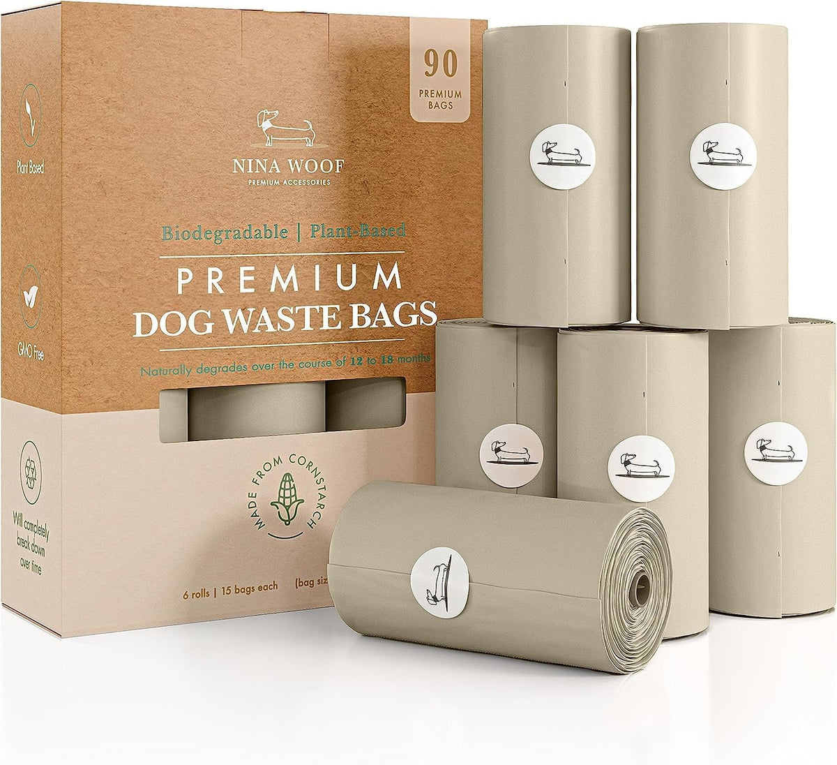 100% Certified Home Compostable And Biodegradable Dog Poop Bags - Astm D6400 & En 13432 Compliant Dog Poop Bags Rolls – 90 Bags – 6 X Rolls Of Plant Based Poop Bags For Dogs - Thick Poop Bags