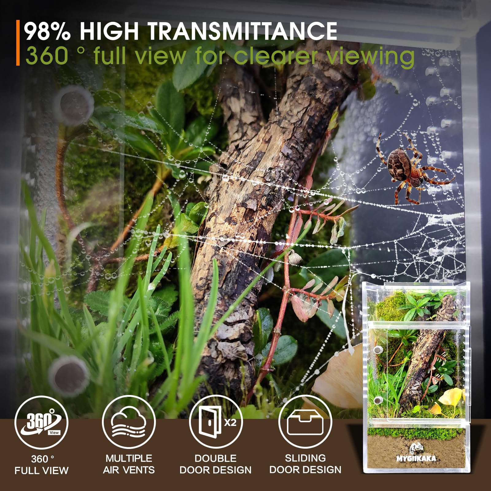 Mygiikaka Jumping Spider Enclosure Accessories, Tarantula Spider Box, Bug Cage, Praying Mantis Habitat Enclosure, Snail Insect T
