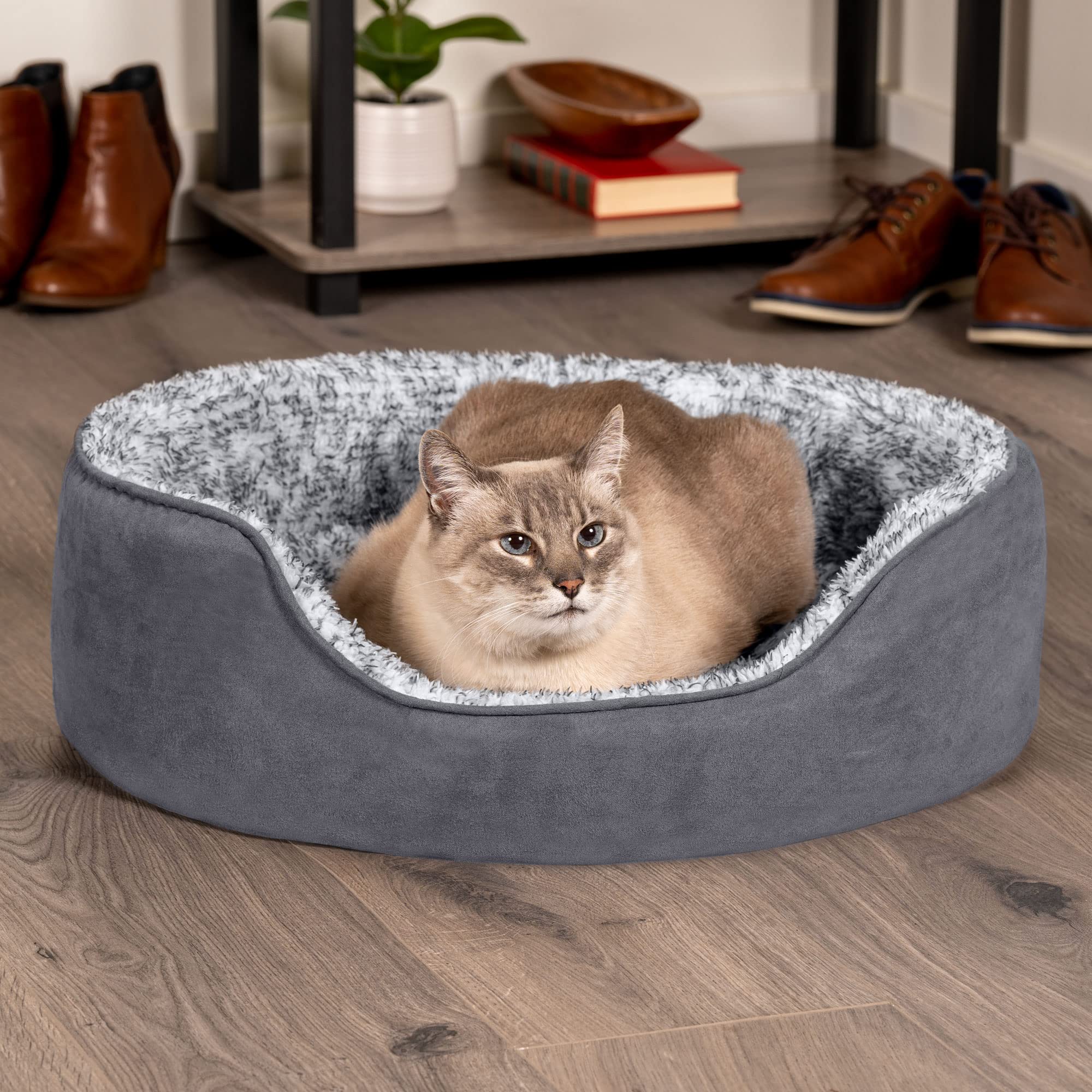 Furhaven Dog Bed For Small Dogs W/ Removable Washable Cover & Pillow Cushion Insert, For Dogs Up To 12 Lbs - Two-Tone Faux Fur &