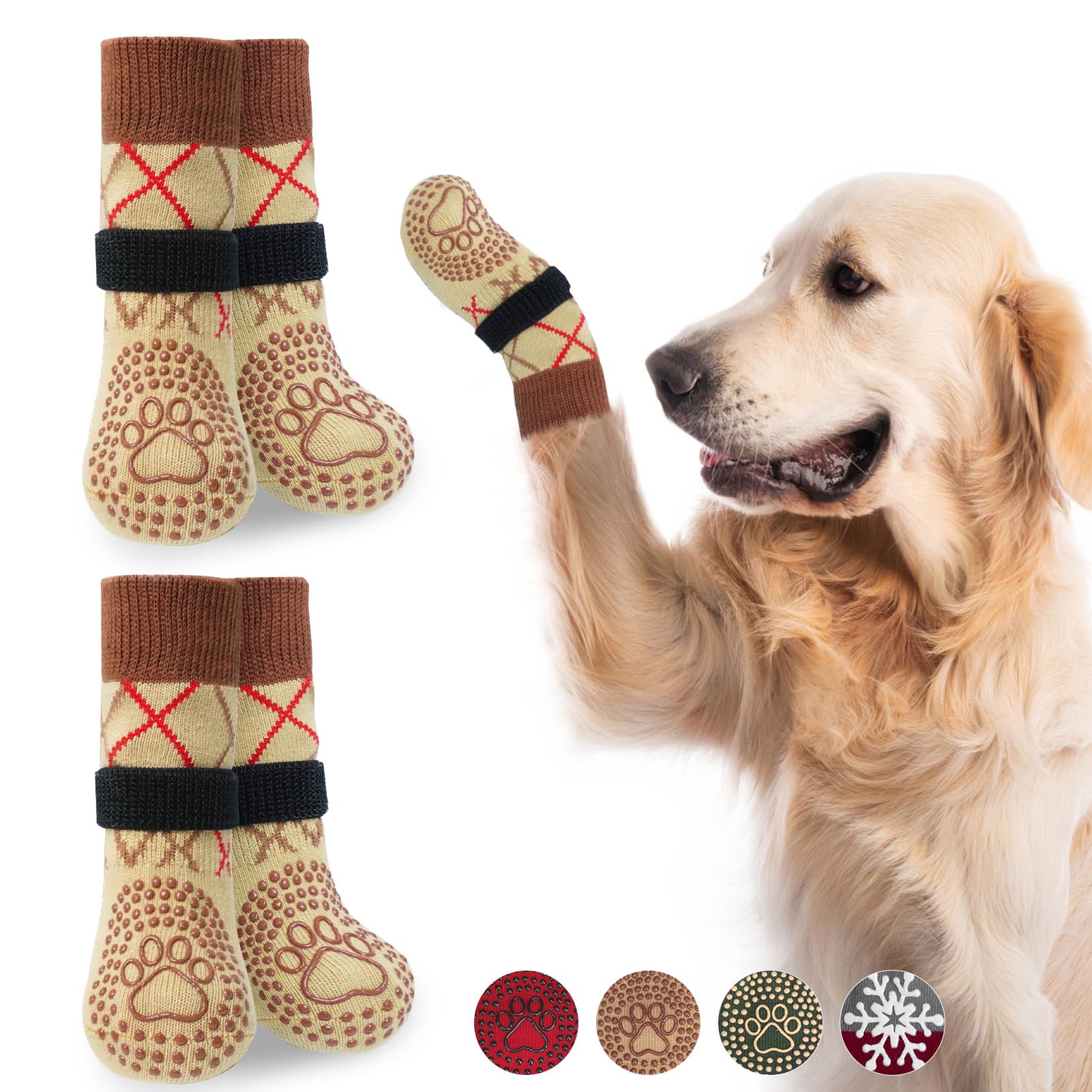 BEAUTYZOO Dog Socks for Hardwood Floors - Anti Slip, Non Slip, Paw Protector - Size L