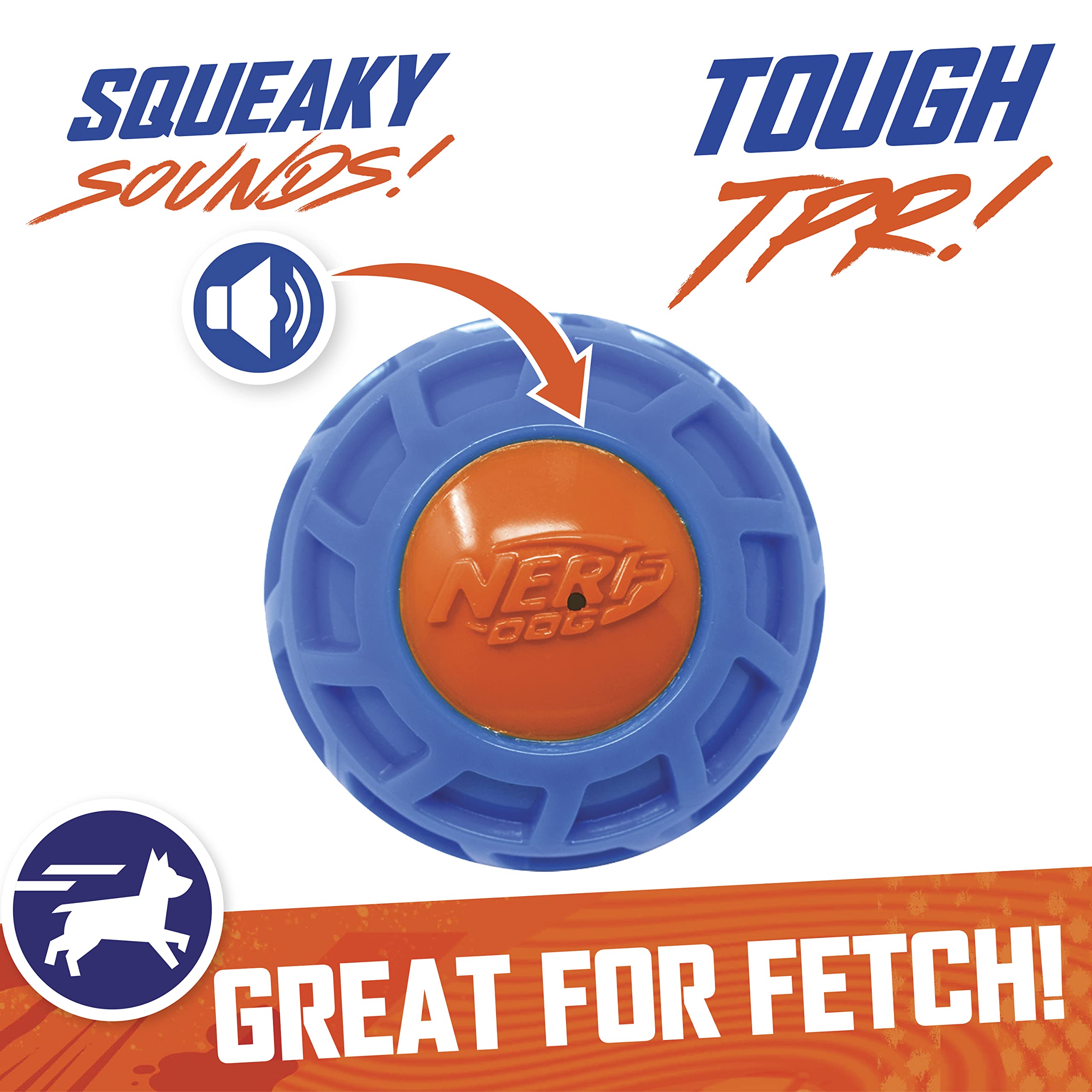Nerf Dog 3In Tpr Exo Squeak Ball - Blue/Orange