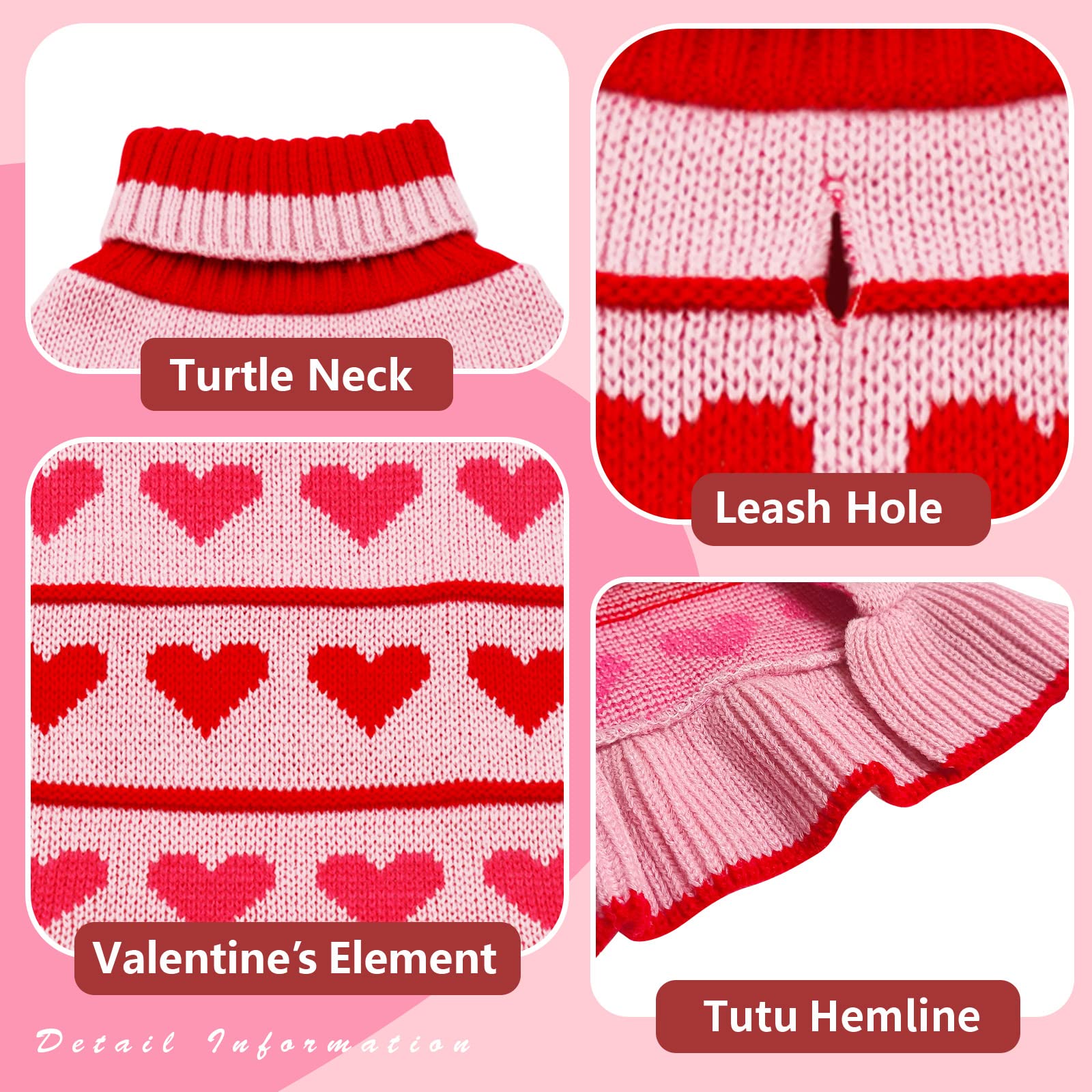 Kyeese Valentines Day Dog Sweaters Cute Red Love Design Dog Sweaters With Leash Hole Pet Sweater Pet Clothes,L