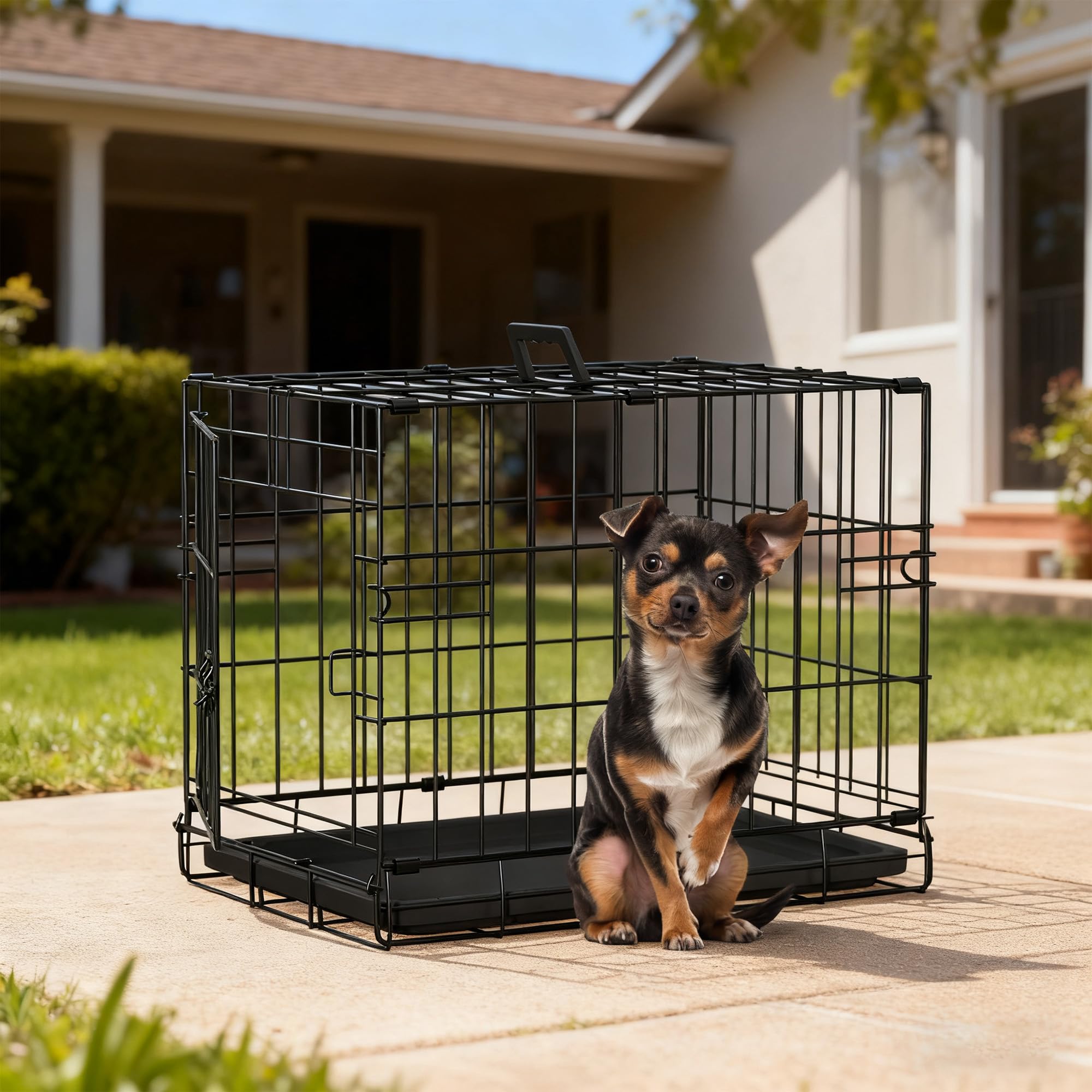 FDW Dog Crate 18-Inch Dog Cage Foldable Metal Kennel with Leakproof Tray Foldable Design Indoor Outdoor Use for Small Dogs,Dark