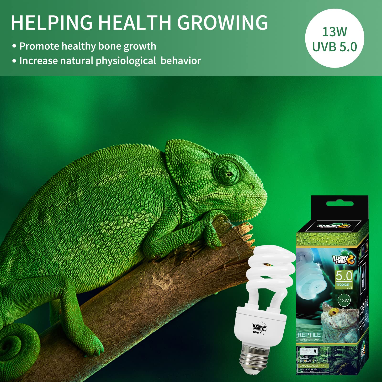 Lucky Herp Reptile Uva Uvb Light 5.0 13W Compact Fluorescent Tropical Terrarium Lamp