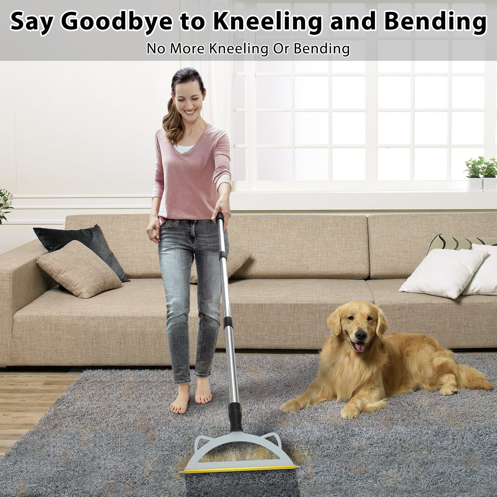 Carpet Rake For Pet Hair Removal, 49    Adjustable Long Handle Pet Hair Removal Tool, Carpet Rake Fur Scraper,Reusable Dog Cat H