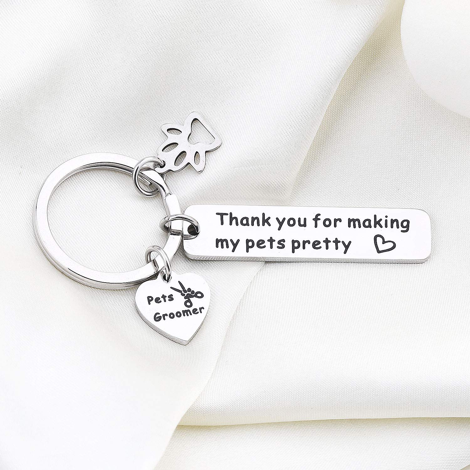 Bobauna Pet Groomer Keychain Thank You For Making My Pets Pretty With Paw Print Charm Thank You Gift For Pet Groomer Dog Hairdresser Veterinarian (Pet Groomer Keychain)