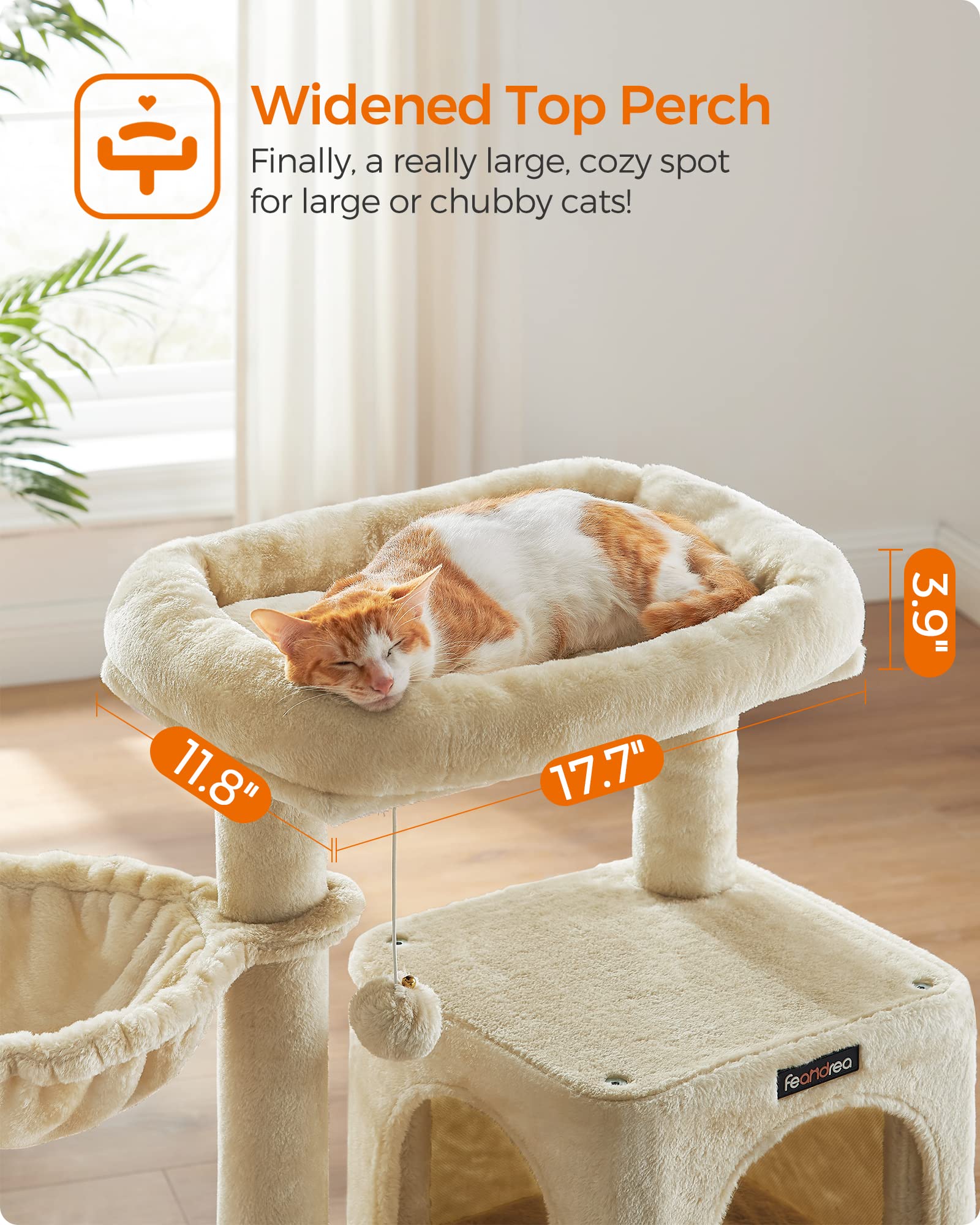 Feandrea Cat Tree, Small Cat Tower with Widened Perch for Large Cats Indoor, Kittens, 37.8-Inch Multi-Level Cat Condo, Scratchin