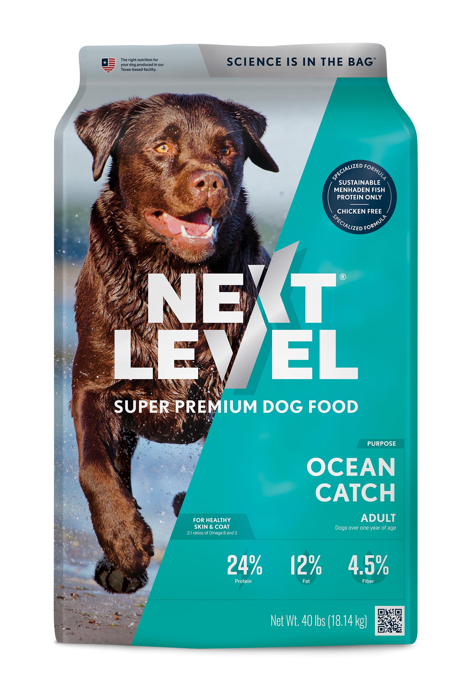 Next Level Super Premium Dog Food - Ocean Catch - Dry Kibble for Adult Dogs of All Breeds - 24% Protein, Fish with Gluten Free G