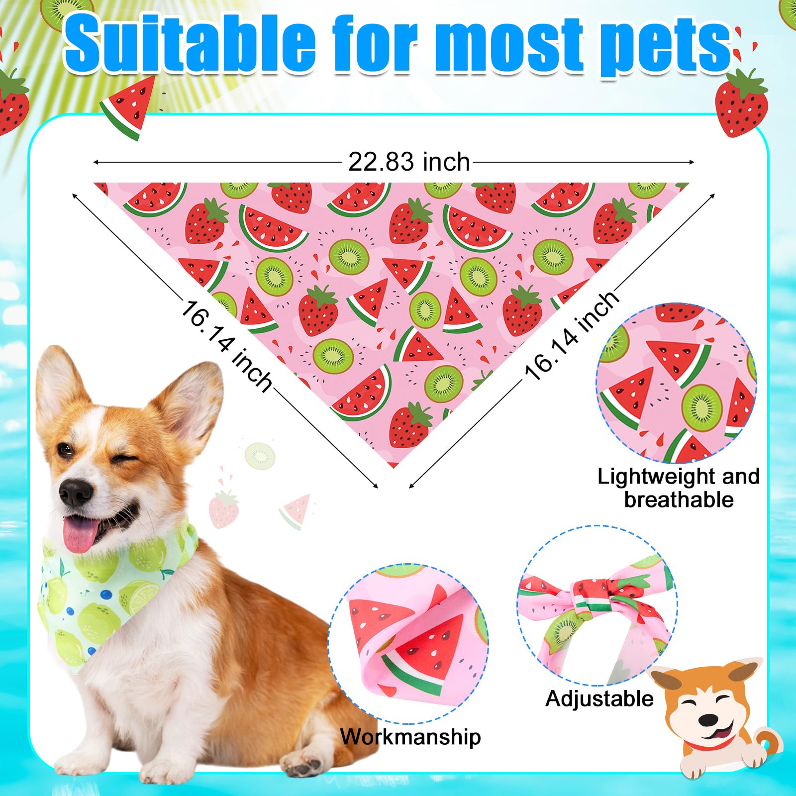 Geyoga 240 Pcs Dog Bandanas Bulk Summer Fruit Bandanas for Dogs Triangle Pet Bibs Scarf Adjustable Neckerchief for Puppy Small M