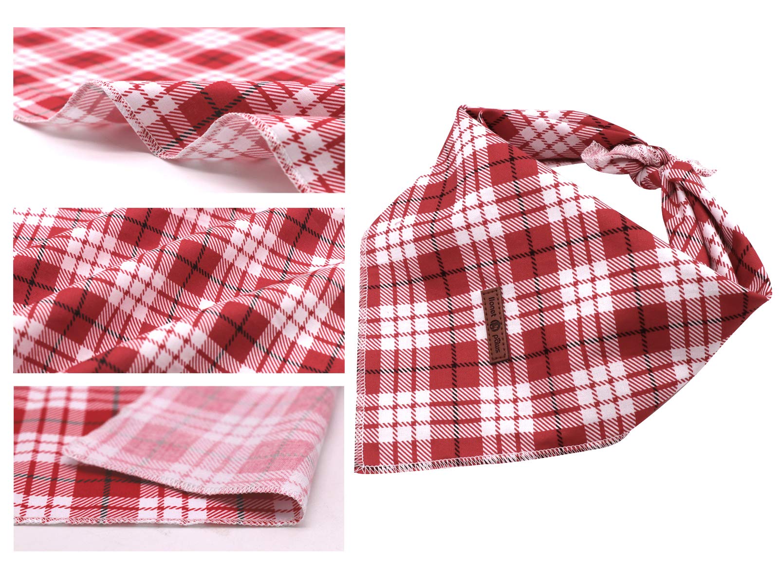 Lionet Paws Christmas Dog Bandana Washable Cotton Handkerchief Scarf Triangle Bandana For Small Medium Large Dogs Red Grid