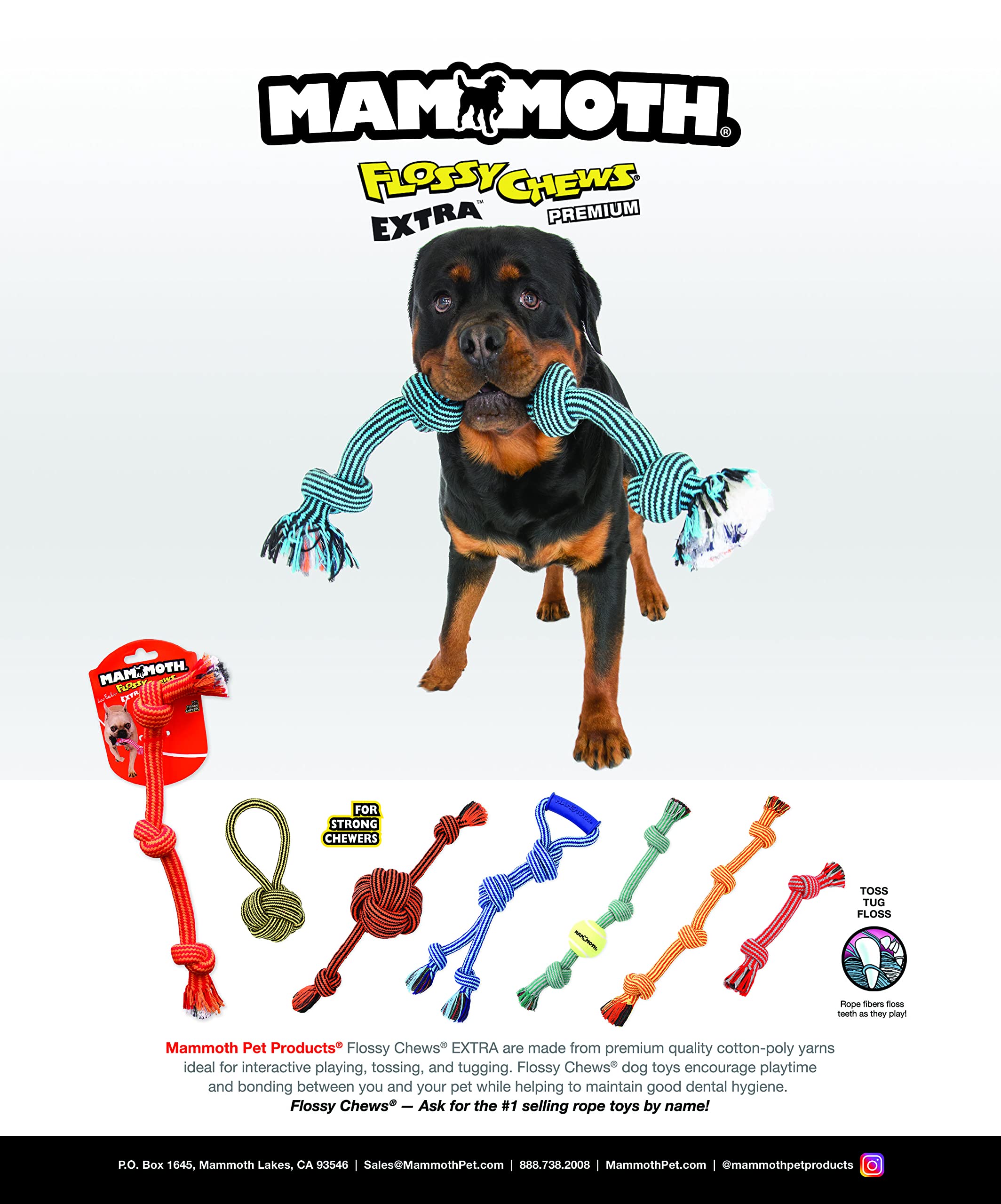 Mammoth Pet Products Large 20' Extra 3 Knot Tug W/Tpr Ball